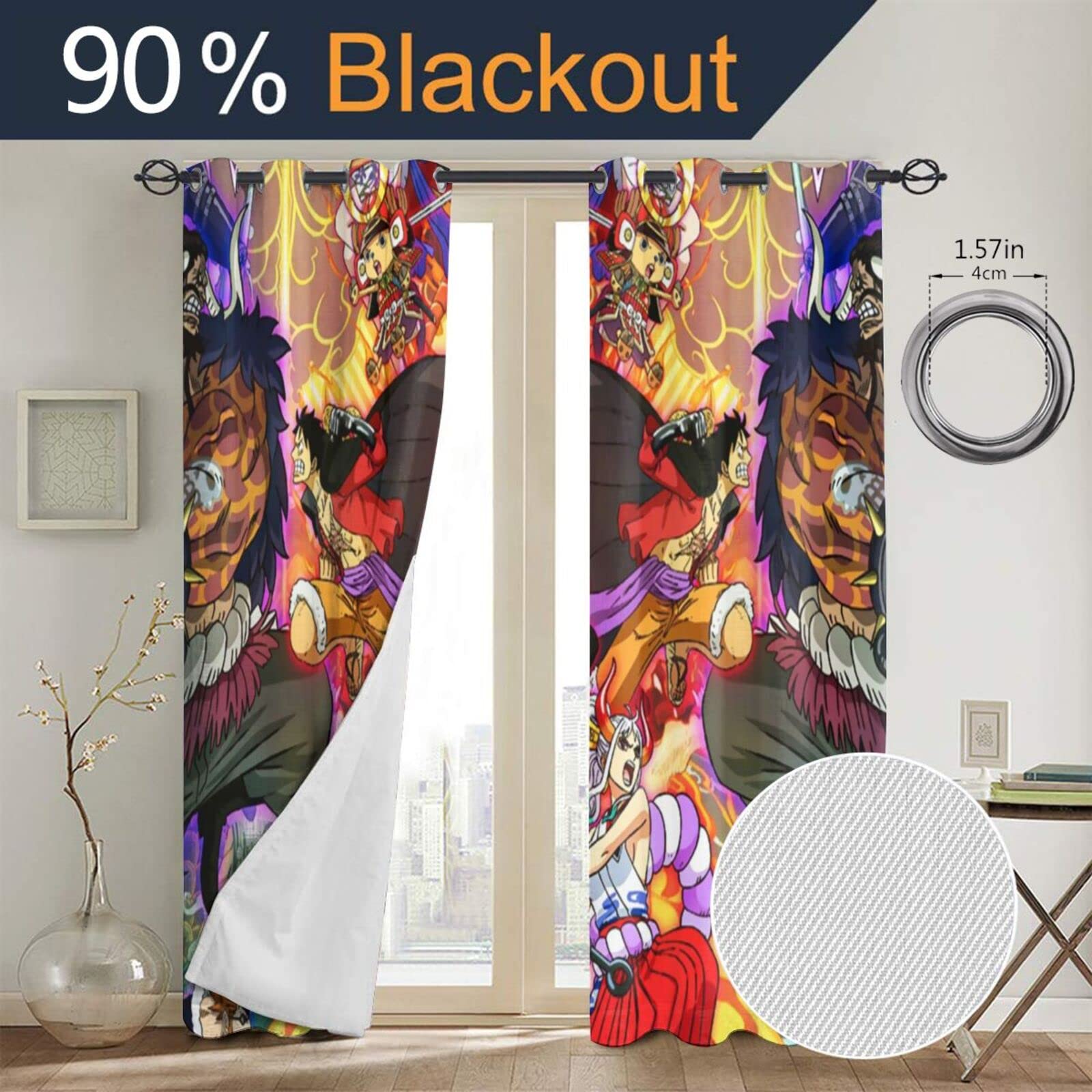 ワンピースONE PIECE　キャラクターカーテン　遮光1級 Amazon｜カーテン 2枚セット ワンピース ワンピ アニメ ハトメ型