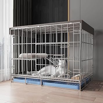 Indoor Cat House with Locking Door for Rabbits, Foldable Rabbit Cage Indoor Easy Clean with Removable Tray 2-Tier Bunny Cage Cat Kennel Outdoor with Skylight70 * 51 * 58cm