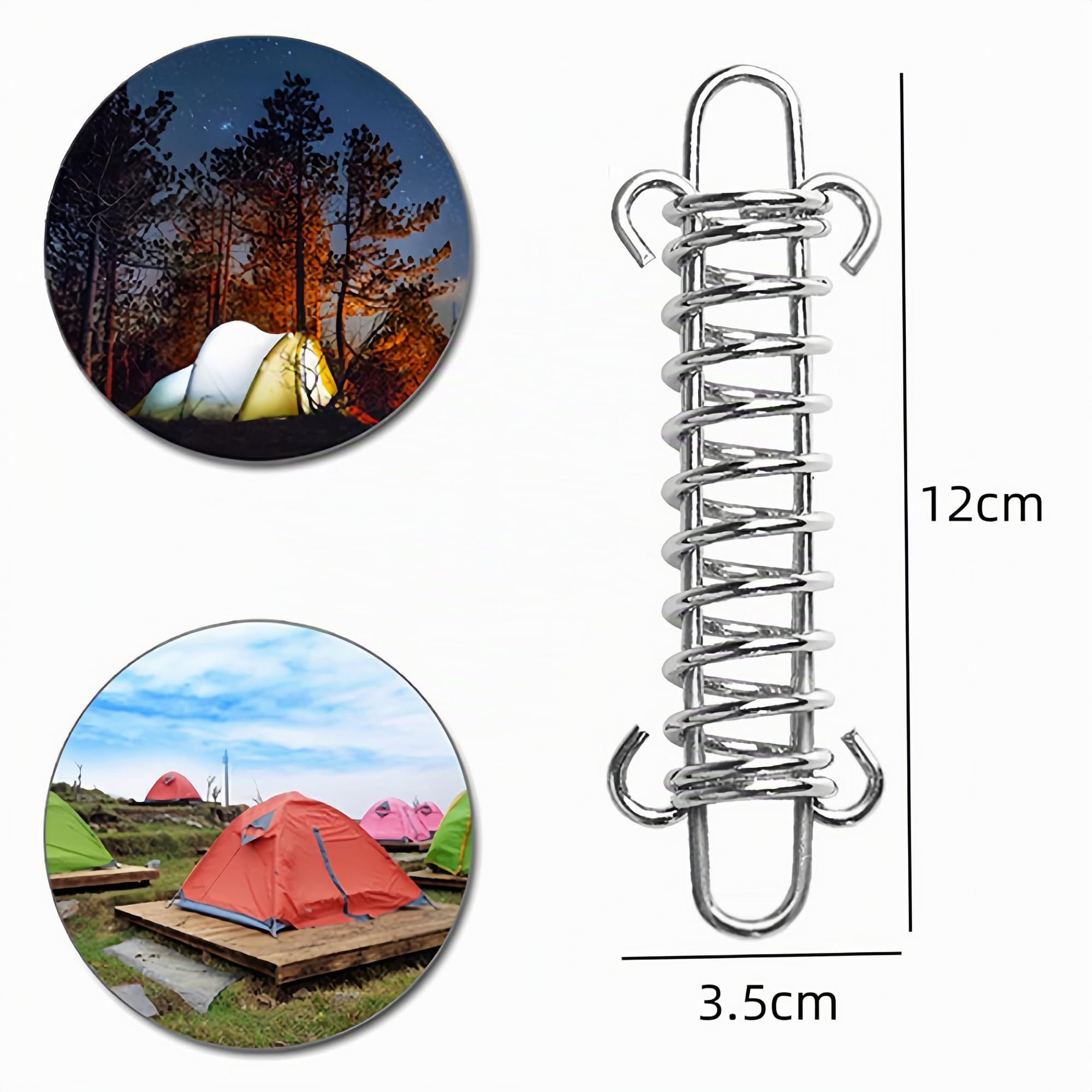 Molla Ormeggio,Fibbia a Molla Tenda da Campeggio, 4 PCS Gancio a Molla Tensione Tenditore e 8 PCS Moschettoni, Molla in Acciaio Inossidabile, Tenditore a Molla per Tenda Spiaggia e Vela Ombreggiante