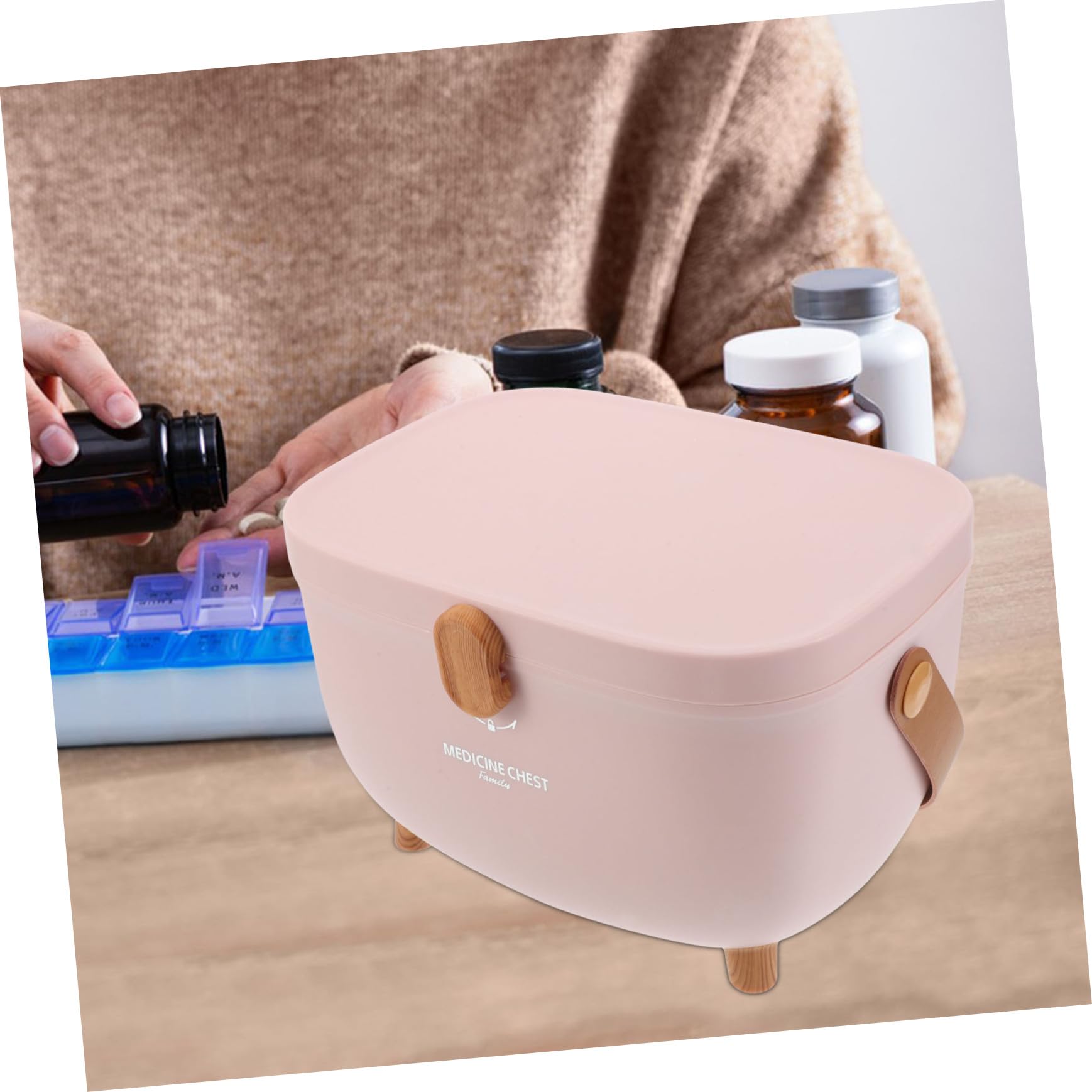 TOYANDONA Caja Organizadora de Medicina con Tapa Doble Capa Portátil con Asa Almacenamiento Seguro para Familiares y Actividades al Aire