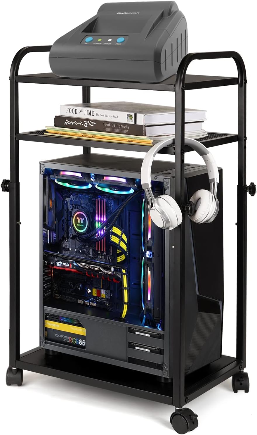 Bfttlity PC Stand 3-Tier Computer Tower Stand Height Adjustable CPU Stand with Locking Caster Wheels for Office Home Fits Most PC
