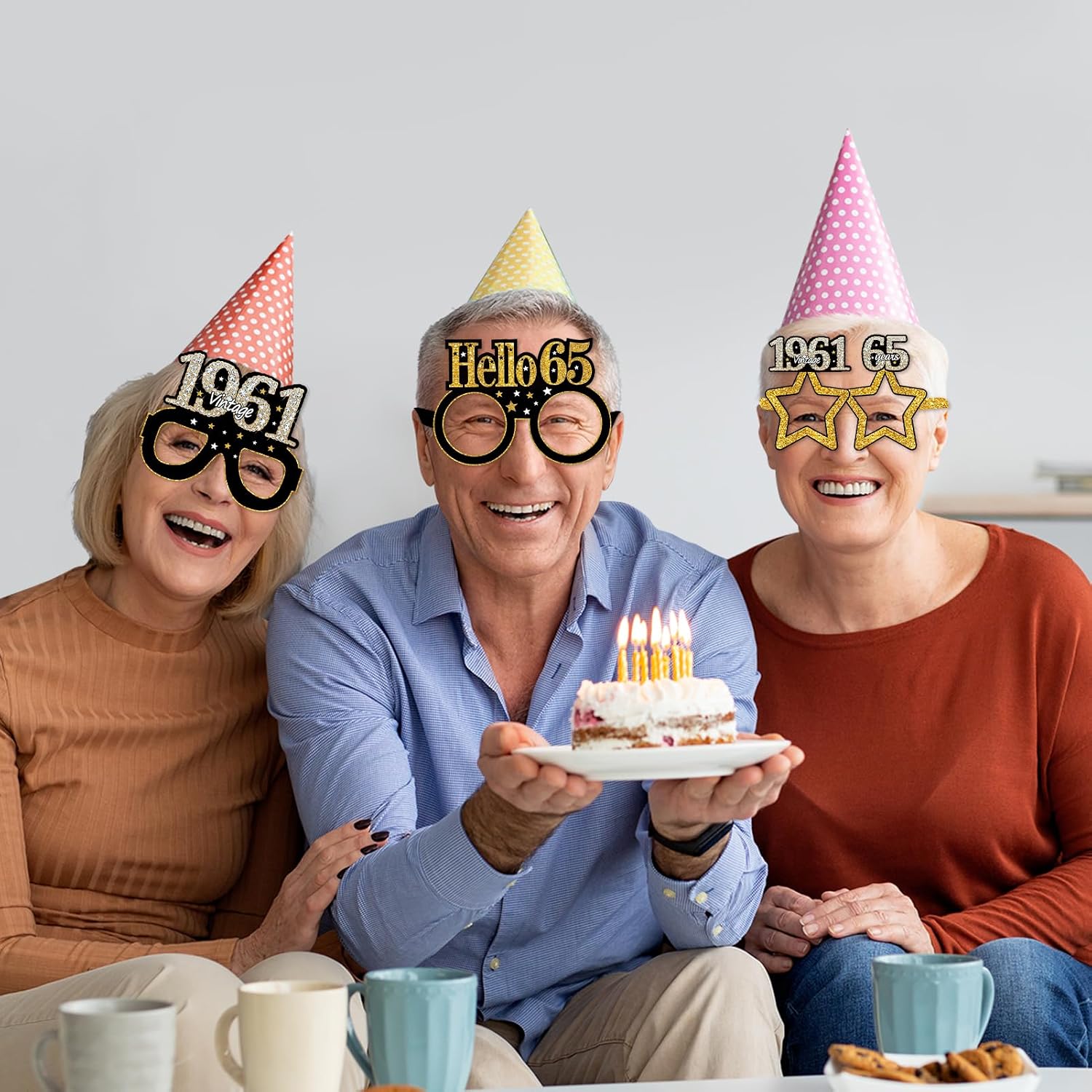 Turypaty 1961 65th Birthday Paper Glasses Photo Props Decorations Supplies | 24Pcs Happy 65th Birthday Paper Eyeglasses Photo Props, Vintage 1961 Rose Gold Funny 65 Party Decoration Gifts Men Women
