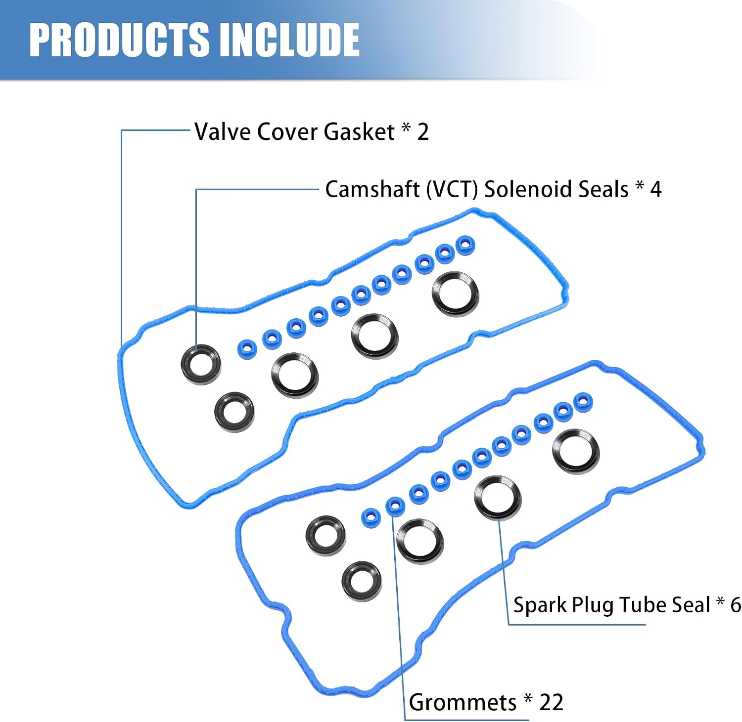 Sorello Engine Valve Cover Gasket Set Compatible with Ford Edge Explorer F-150 Flex Mustang Taurus Transit-150 Transit-250 Transit-350 Lincoln MKS MKT MKX MKZ 3.5L 3.7L V6 - Replace VS50814R VS50722