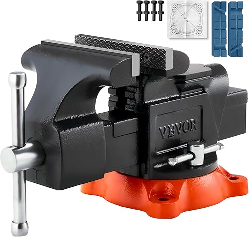Miniatura 19 de VEVOR Tornillo de banco, ancho de mandíbula de 4.5 pulgadas, apertura de mandíbula de 3.3 pulgadas, base de bloqueo giratoria de 240 grados