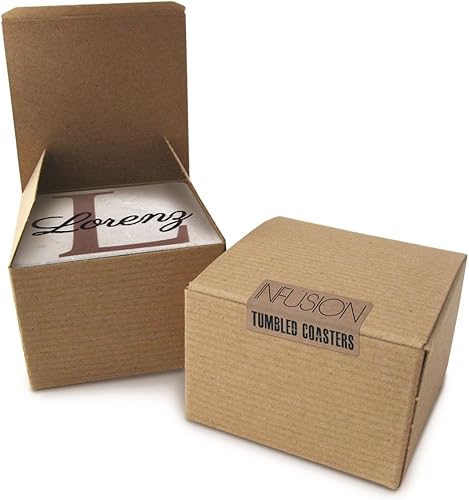 Miniatura 5 de Infusion Juego de 4 posavasos de travertino con inicial vintage y nombre de pareja