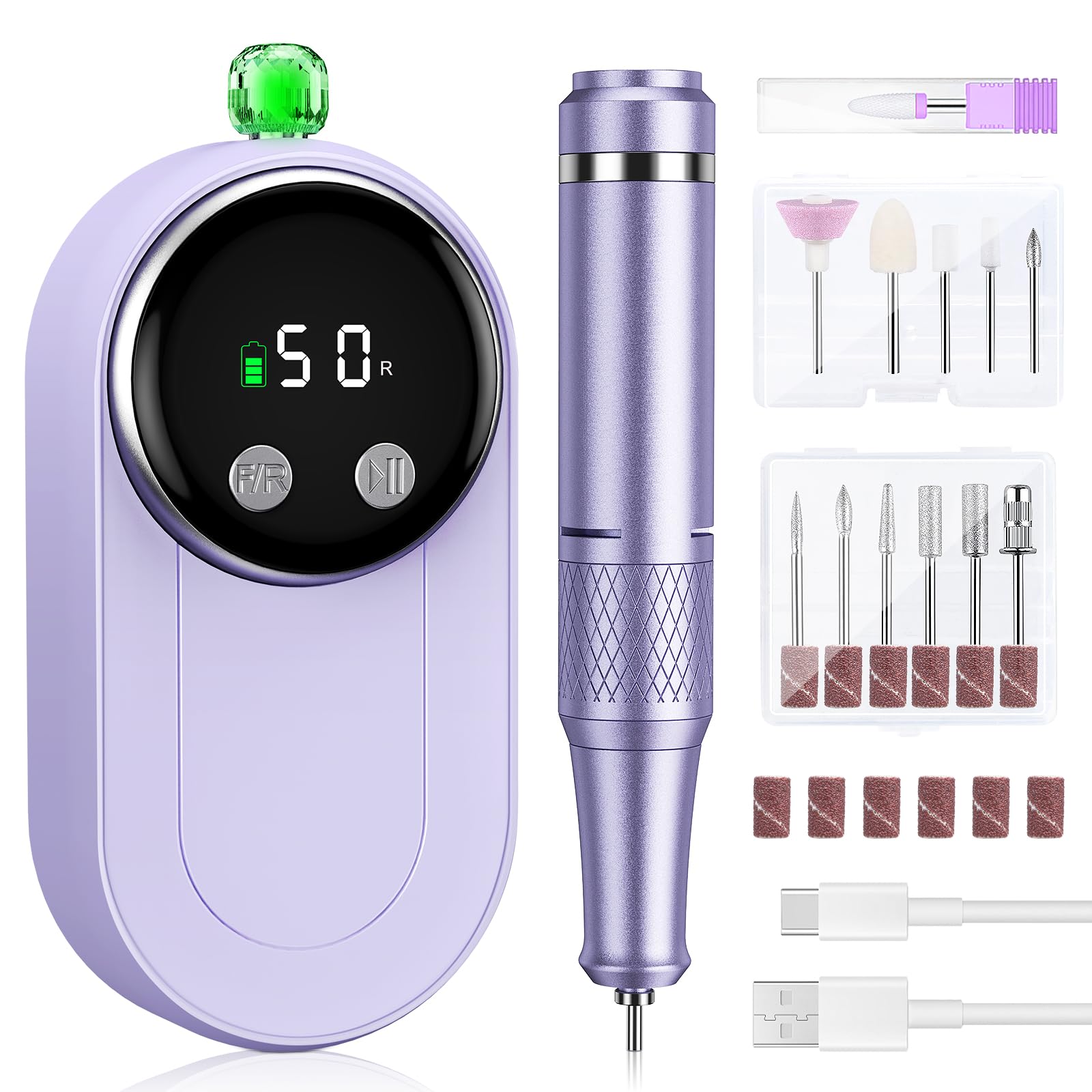 Ponceuse pour Ongles Professionnelle 50000 RPM,Lime à Ongles Electrique Rechargeable,12 en 1 Lime a Ongle Electrique Portable,Pédicure Puissante et Silencieuse (Large)