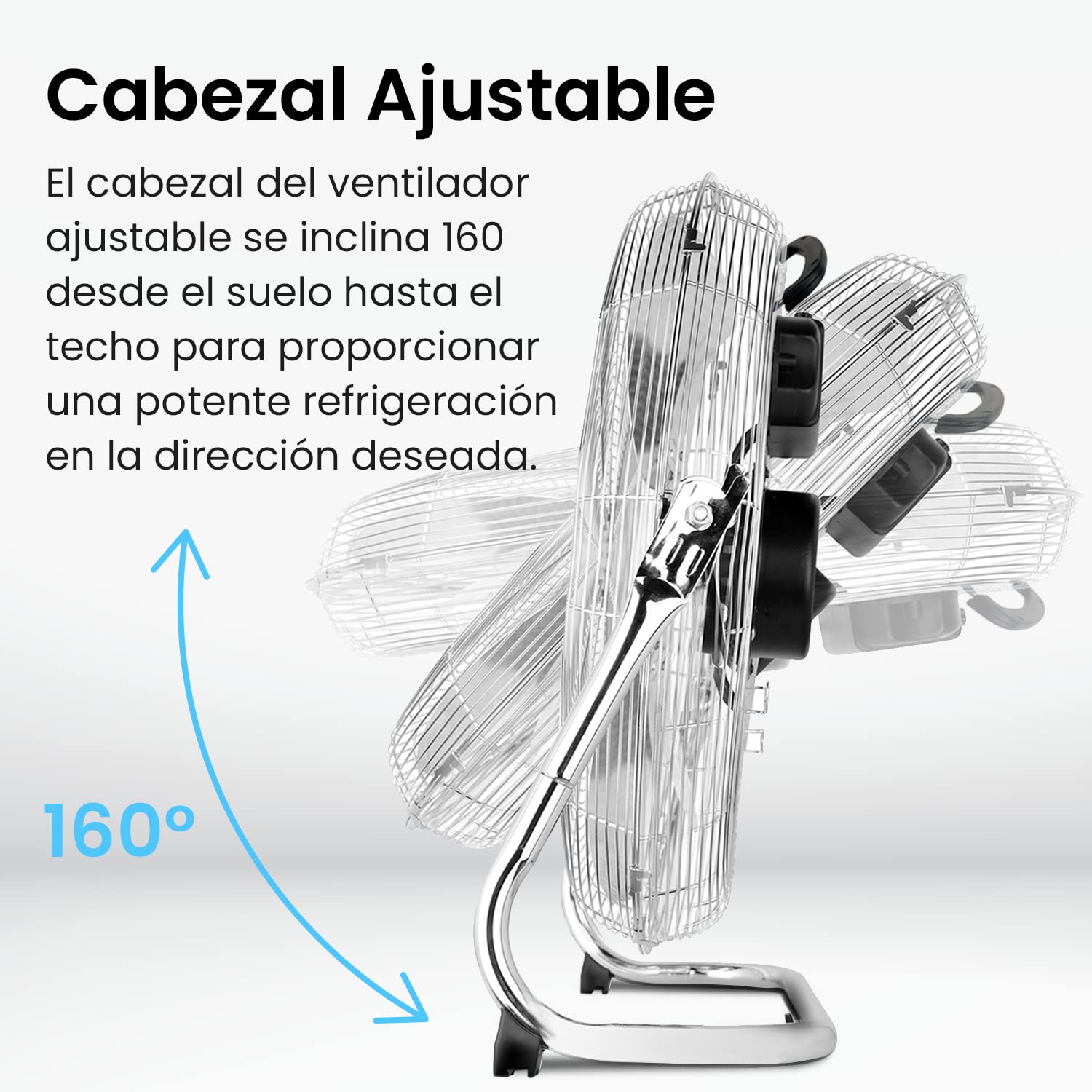 Pro Beeze Ventilador de Suelo Industrial de 50 cm (20") con Asa de Transporte para Hogares y Gimnasios. Potente Motor de 120 W, 3 Velocidades y Cabezal Ajustable - Cromado