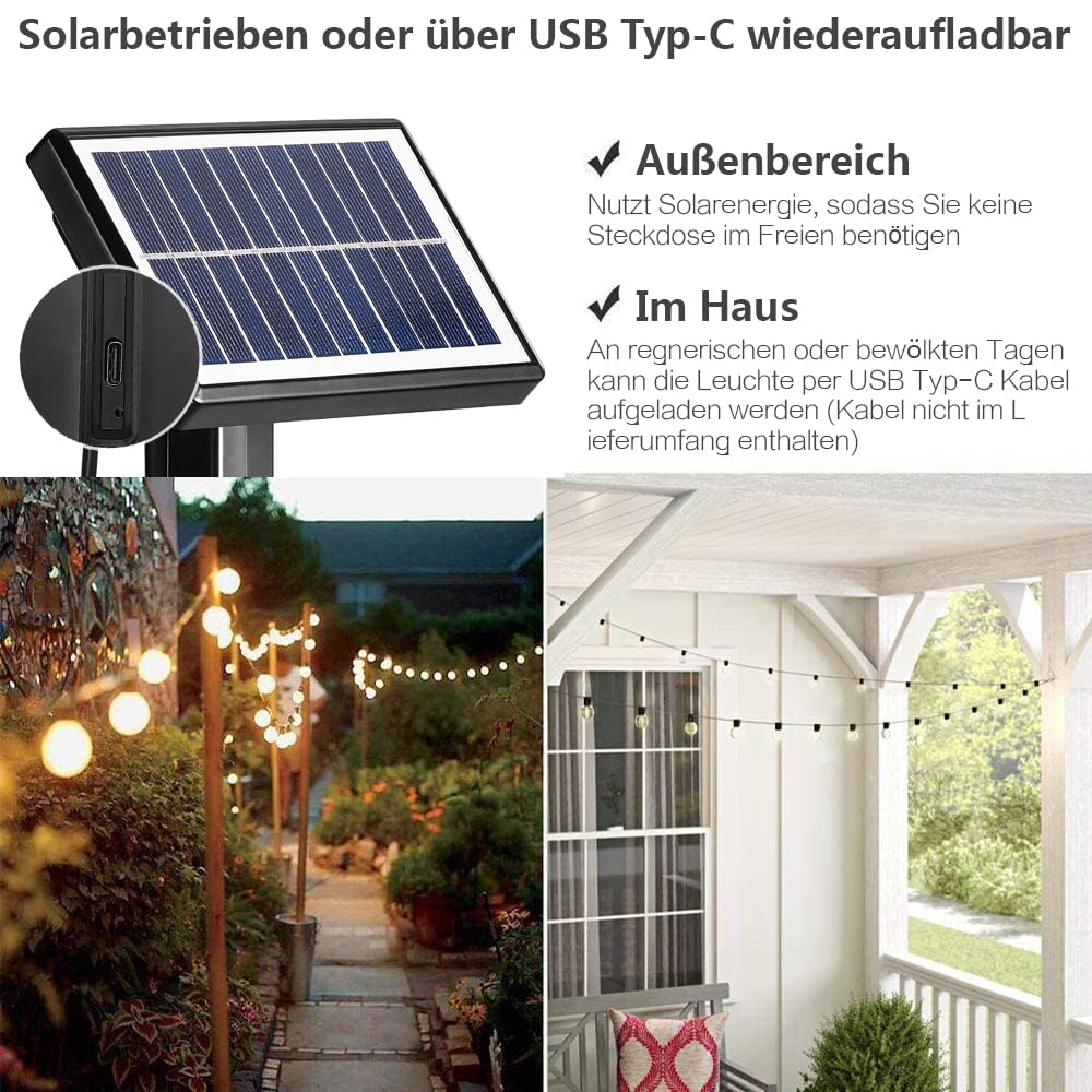 Spacelumen Solar-Lichterkette 15 M – 18 Edison-Glühbirnen, 3 Modi, Wasserfest Für Garten & Terrasse