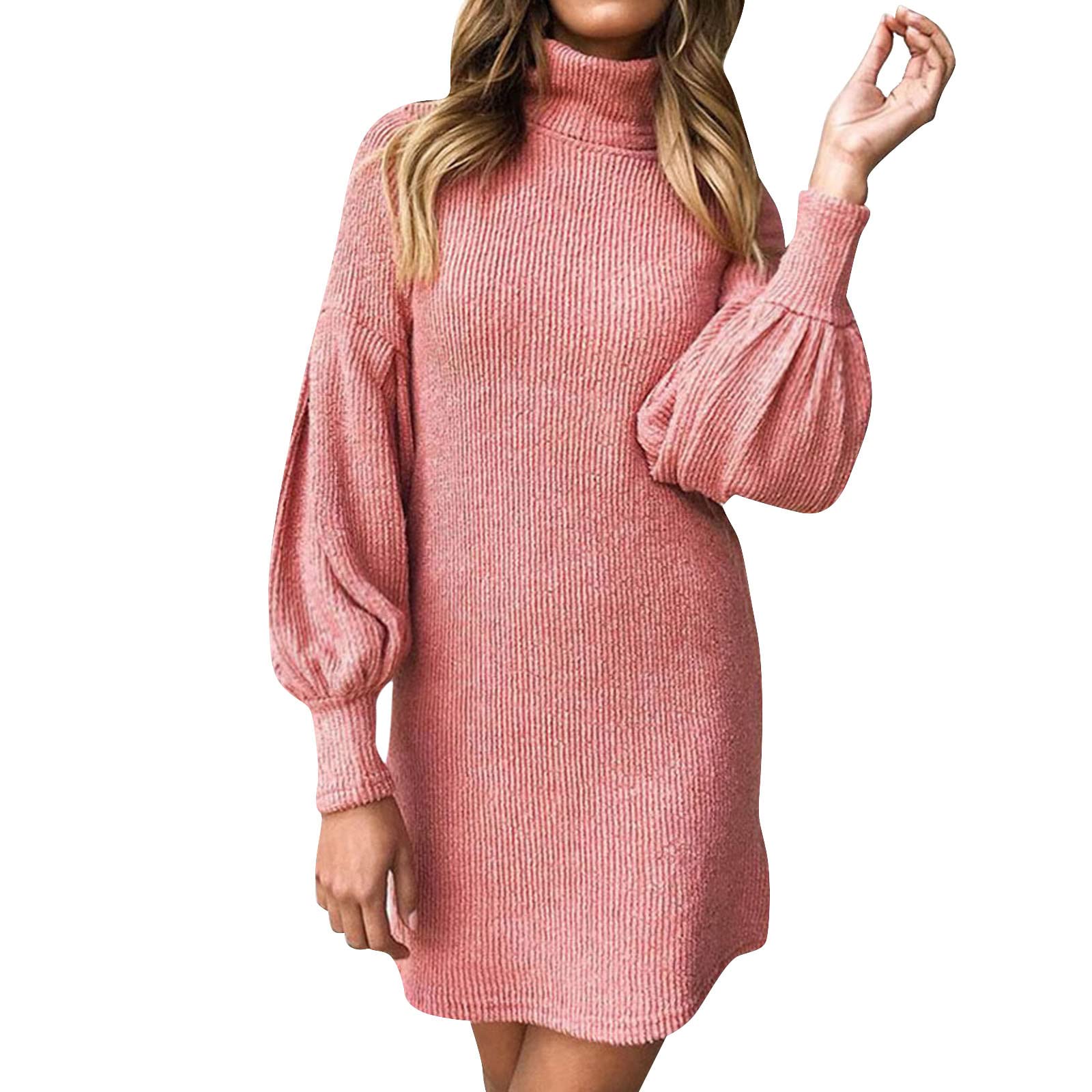 Robe pull en laine stretch élégante - Longue robe en tricot - Robe chaude à col roulé - Robe d'hiver - Grandes tailles - Mini robe pull d'automne