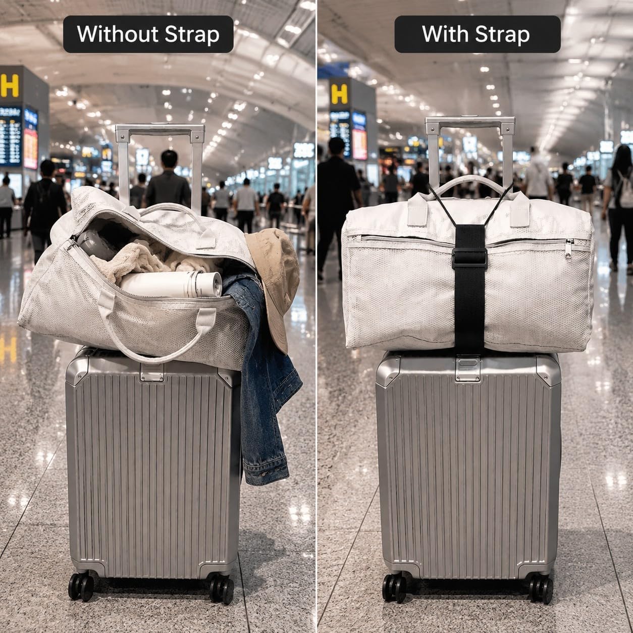 Luggage Straps for Suitcases, Luggage Connector Straps Suitcase Adjustable Belt, Multi Use Strong Bungee Straps for Travel Suitcase-Black 2PCS