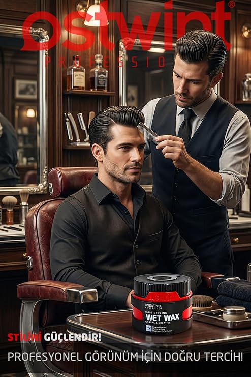 Ostwint Menstyle Collection Professional Hair Styling Wet Wax, Natural and Strong Grip, Long-Term Effect, No:05 Wet Wax 150 ml