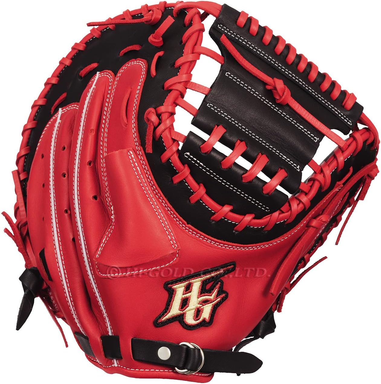 Amazon ハイゴールド ソフトボールミット ベーシックカスタマーシリーズ 捕手用ミット ブラック×レッド 右投げ, medium