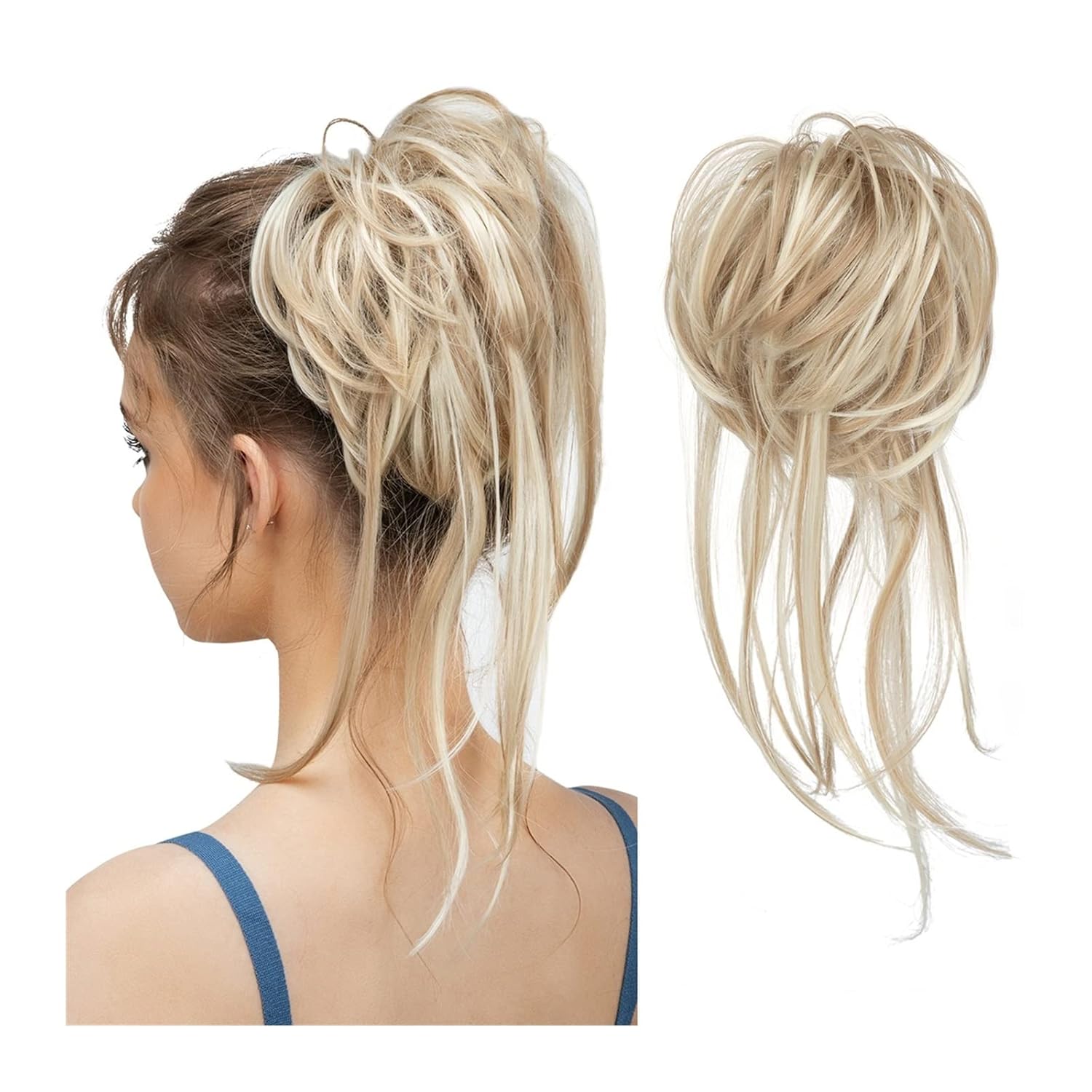 GSOUL Hair Bun Pieces for Women Donut Bun Messy Ponytail Extensions with Elastic Bungee Curl Hair Bands Extension Wigs for Women