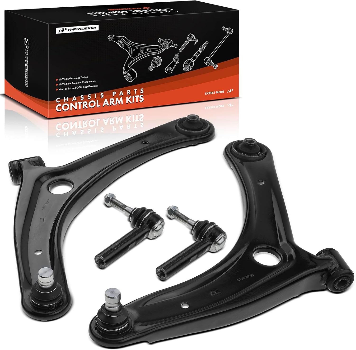 A-Premium Front End 4pc Suspension Kit, Compatible with Jeep Compass 2007-2017, Patriot 2007-2017, Dodge Caliber 2007-2012, Lower Control Arm, Outer Tie Rod End