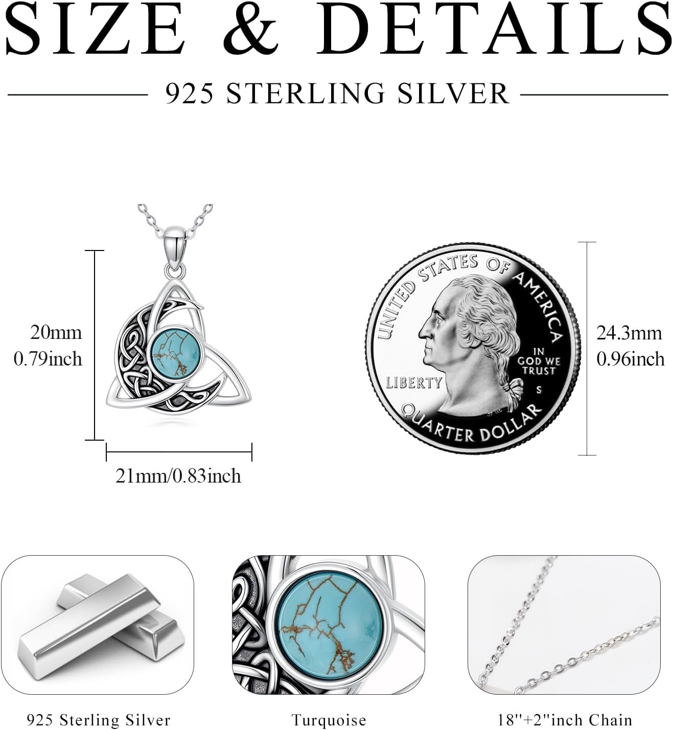 TRISHULA Celtic Moon Necklace for Women 925 Sterling Silver Celtic Knot Claddagh Pendant Necklace Crescent Irish Celtics Jewelry Gift for Women Christmas Gifts - Image 5