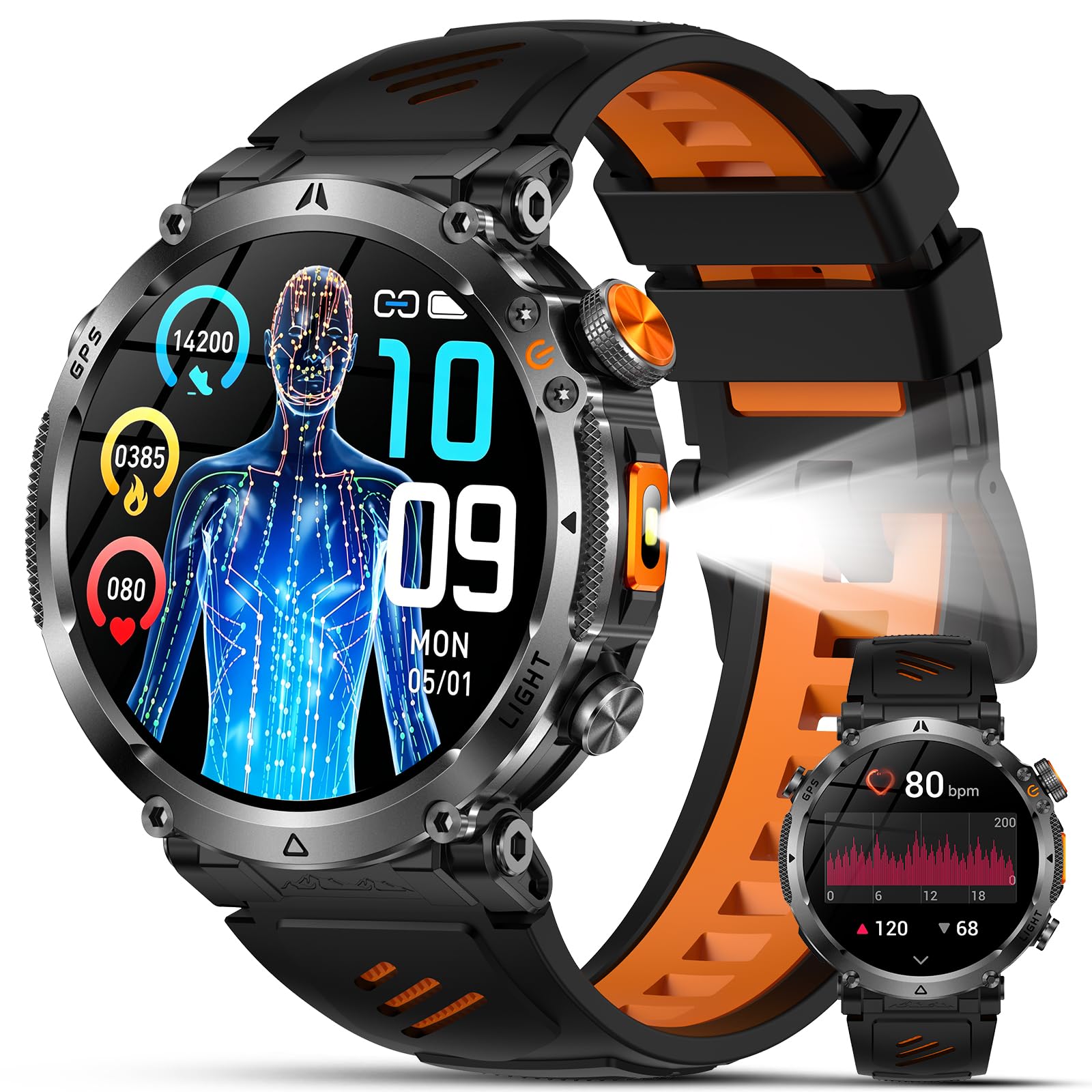 2026 Montre Connectée Homme avec AI-GPT/GPS, 1,7" HD Smartwatch Android/iOS | AI-GPT/GPS/LED Lampe/Boussole/Appels Bluetooth/Étanche 3ATM, 24H Pression artérielle/Fréquence cardiaque/SpO2/Sommeil