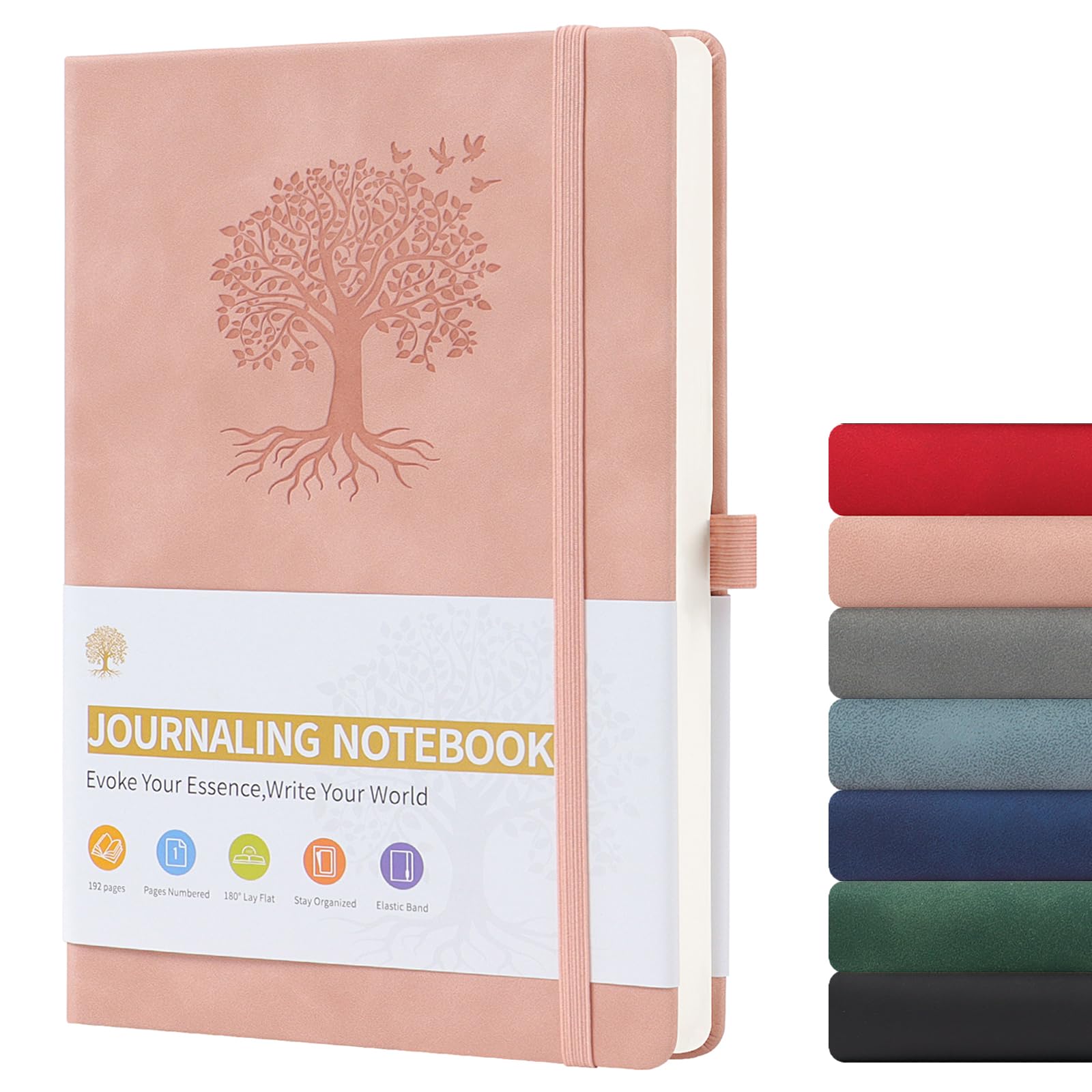 ztowoto Hardback Notebook A5,Thick A5 Lined Notebook For Writing,PU Leather Journal 192 Sheets,8.3 X 5.8'' Note Book With Pen Loop,Elastic Band,Memo Book For Work,Study(Pink)