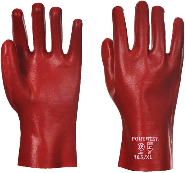 12 Pairs 24 Pairs 6 Pairs PVC Guantlet Heavy Duty Safety Work Gloves Working Gloves Ideal for Plumber Builder Construction Work etc. (12 Pairs) Red