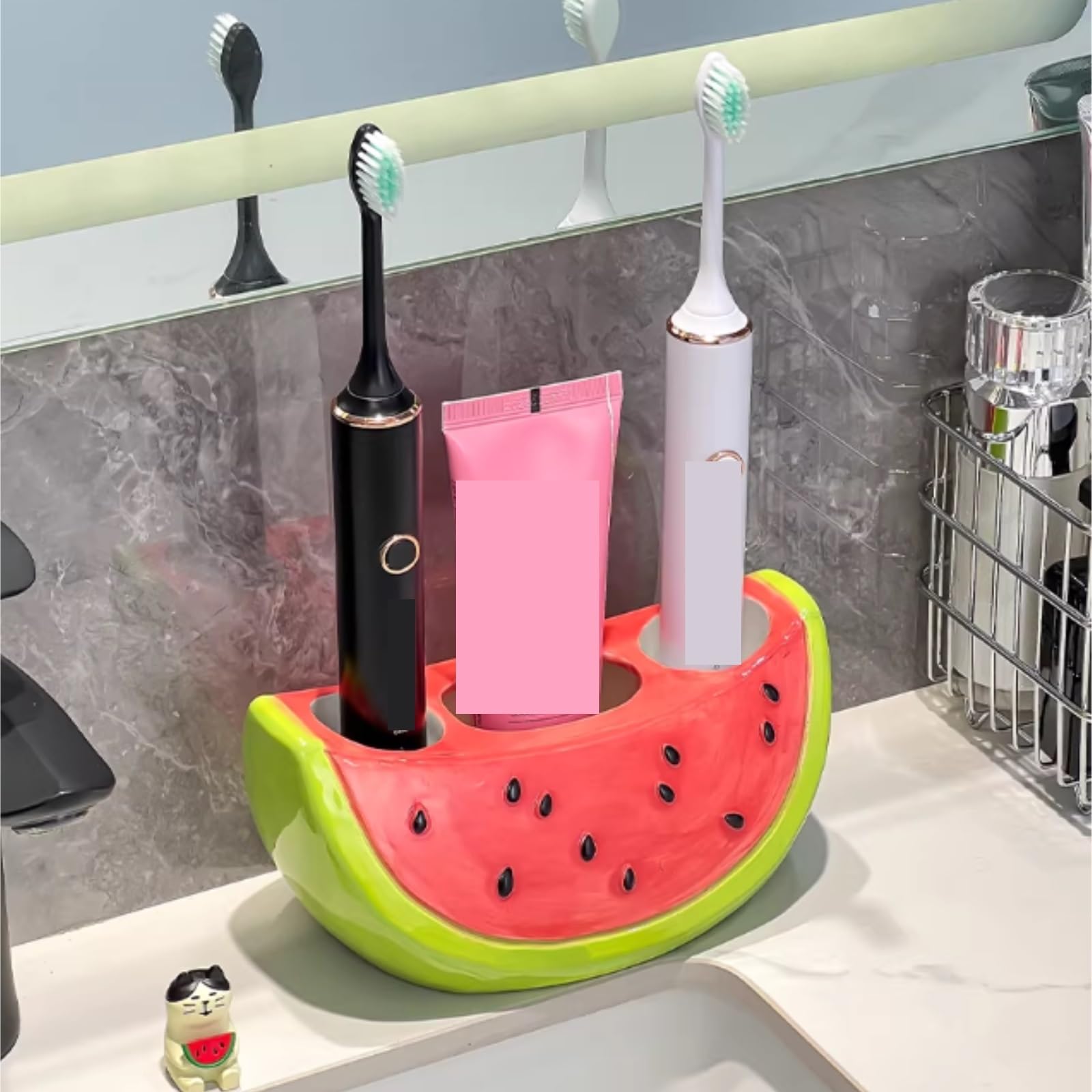 Porta Cepillo Dientes Baño Soporte De Cerámica For Cepillo Dientes con Forma Sandía For Almacenamiento En Encimera Baño Hogar Y Cocina