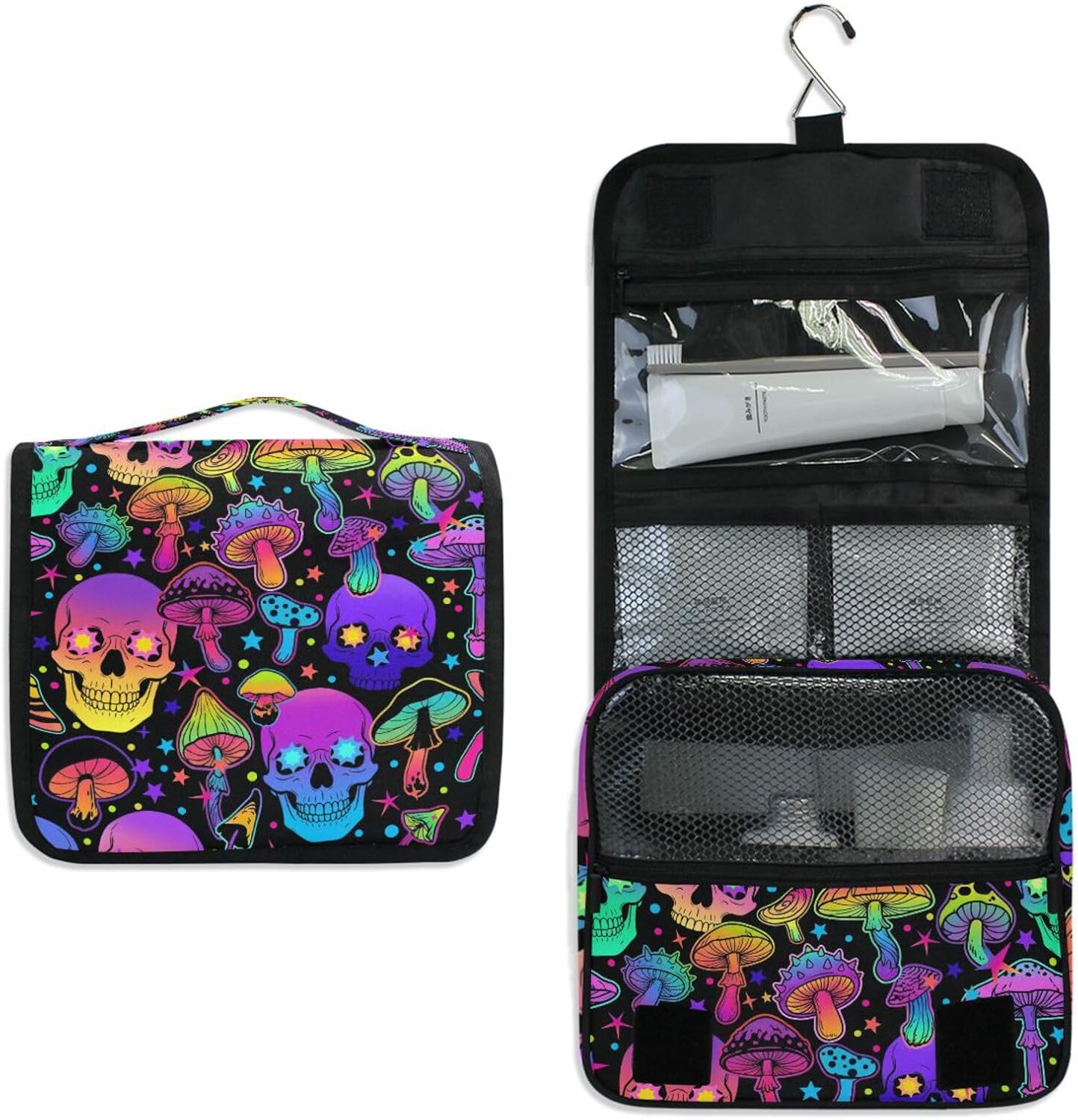 MNSRUU Hanging Toiletry Bag Magic Skull Mushroom Purple Makeup Bag Travel bag for Toiletries Portable Toiletry Organizer Bags Toiletry Bag for Women Men, Travel-Essentials Toiletry Bag