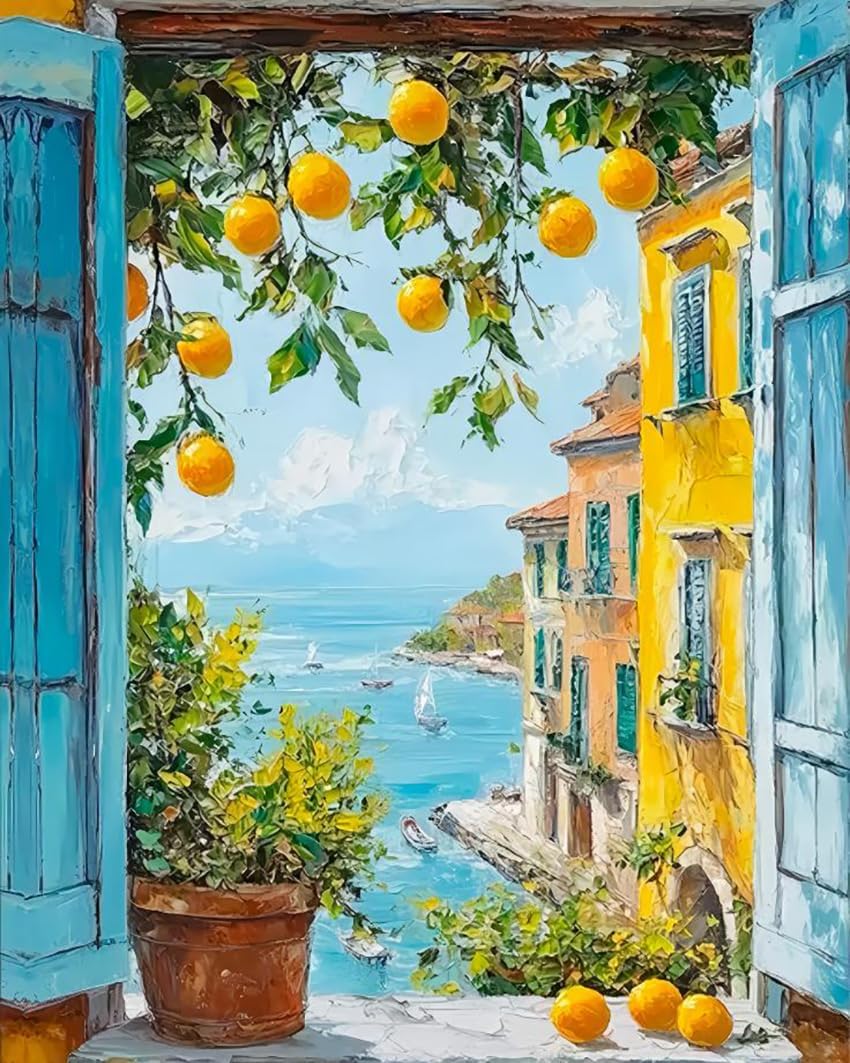ZRIZQ Paint by Numbers Kit for Adults Beginners,Landscapes DIY Painting Set,Relaxing Creative Craft Activity,16x20 Inch-Lemon Tree