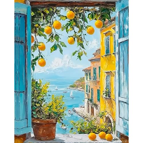 ZRIZQ Paint by Numbers for Adults Beginners,Seaside Landscape Adult Paint by Number Kits on Canvas,Paint by Numbers for Home Wall Art Decor 16x20 Inch