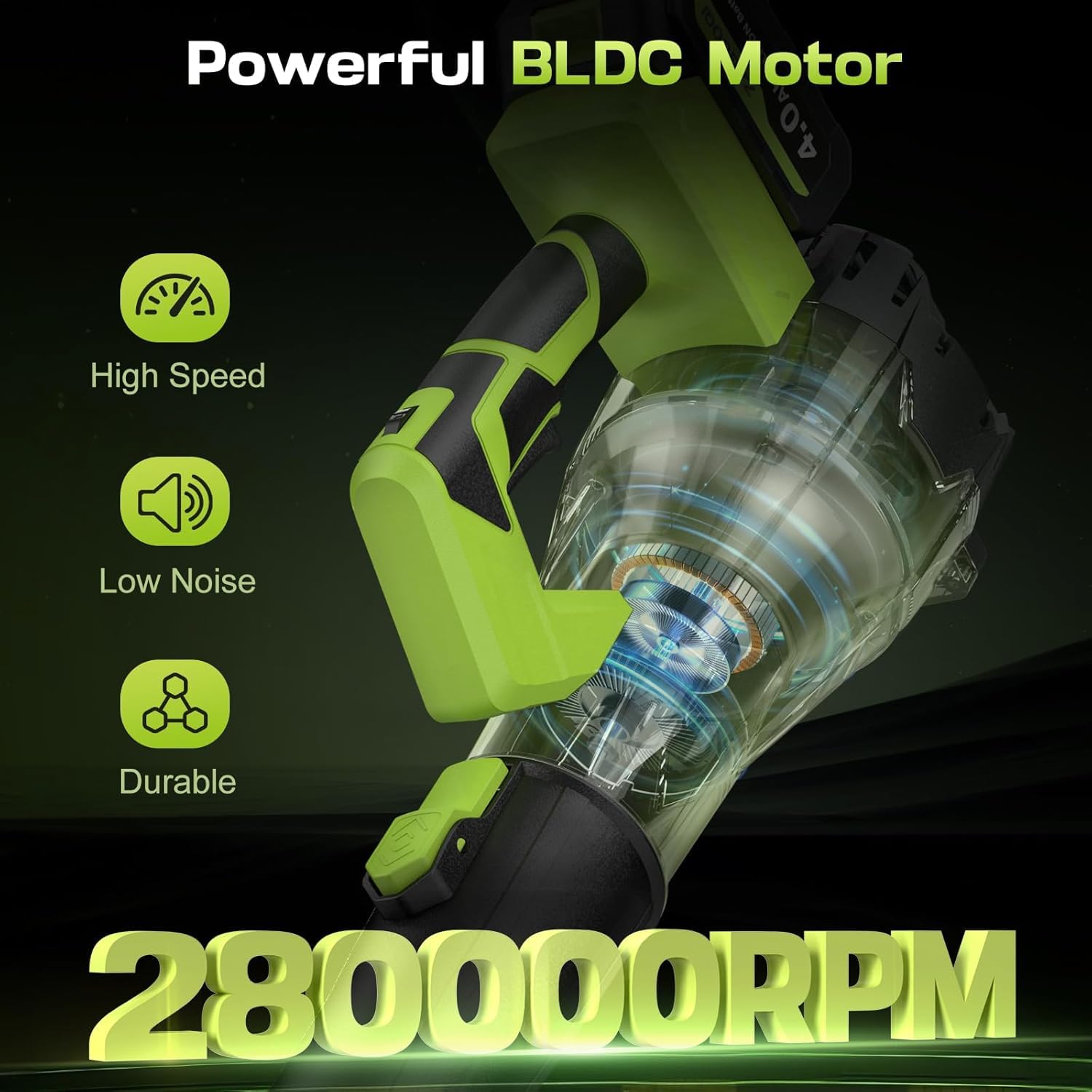 Leaf Blower Cordless 650CFM 288MPH Electric Leaf Blower with 2 x 4.0Ah Battery Operated, 6 Speed Mode, 20V Powered Handheld Blowers for Lawn Care, Patio, Dust, Blowing Leaves - Additional View