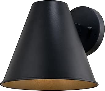 VAXCEL Smith 8 in. H 1-Light Textured Black Contemporary Outdoor Wall Sconce, Durable Steel Metal Cone Shade, LED Compatible, Dark Sky Compliant, Use for Exterior Porch Patio Front Door or Garage