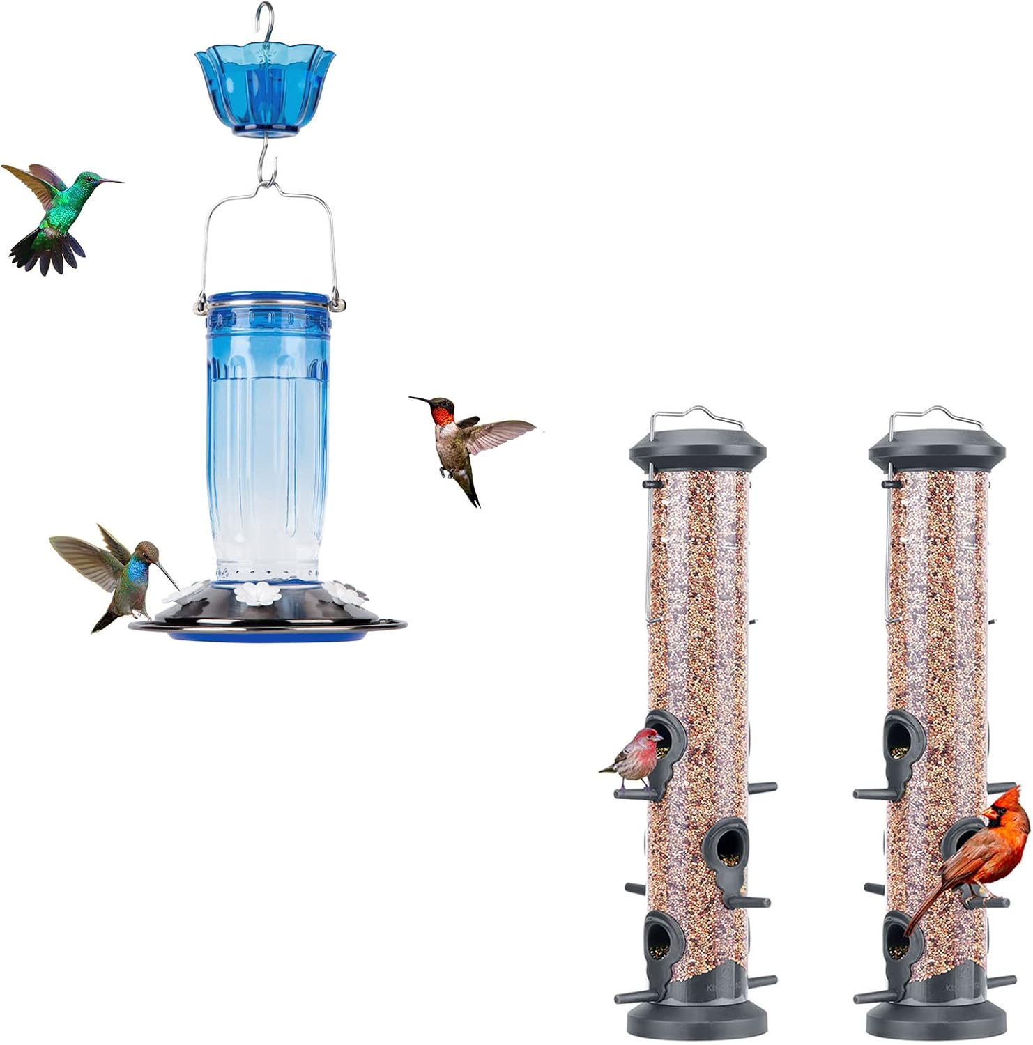Kingsyard Glass Hummingbird Feeder + Tube Wild Bird Feeder with 6 Feeding Ports
