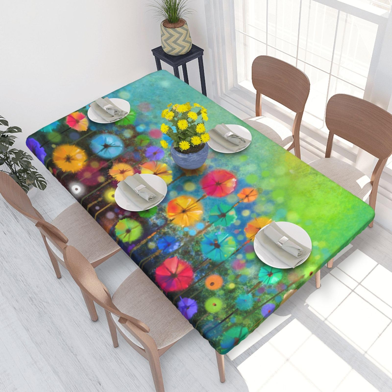 BNVSADC Abstract Style Colorful Flowers Printed 4FT Tablecloth 122x76 CM Polyester Kitchen Water Resistant Table Cloth Dining Table Decoration Table Covers