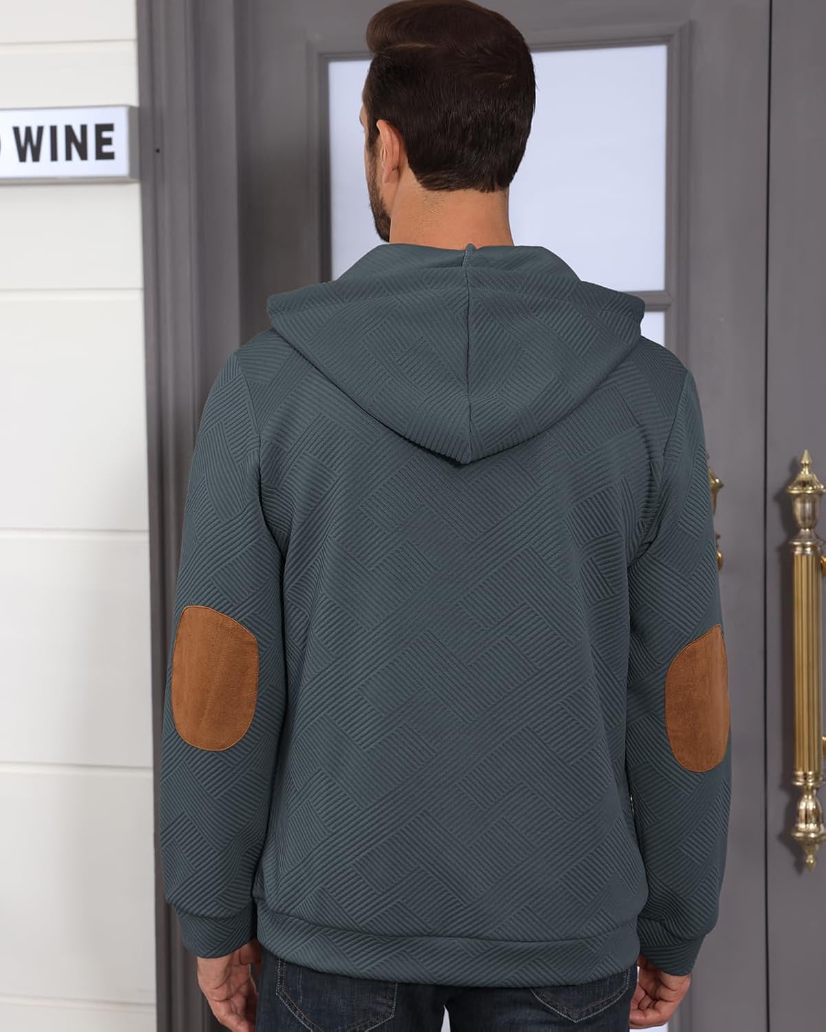 Ryehack Men's Hoodies Pullover Casual Long Sleeve Stand Collar Button Pullover Sweatshirts Color Block Pullover - Image 4