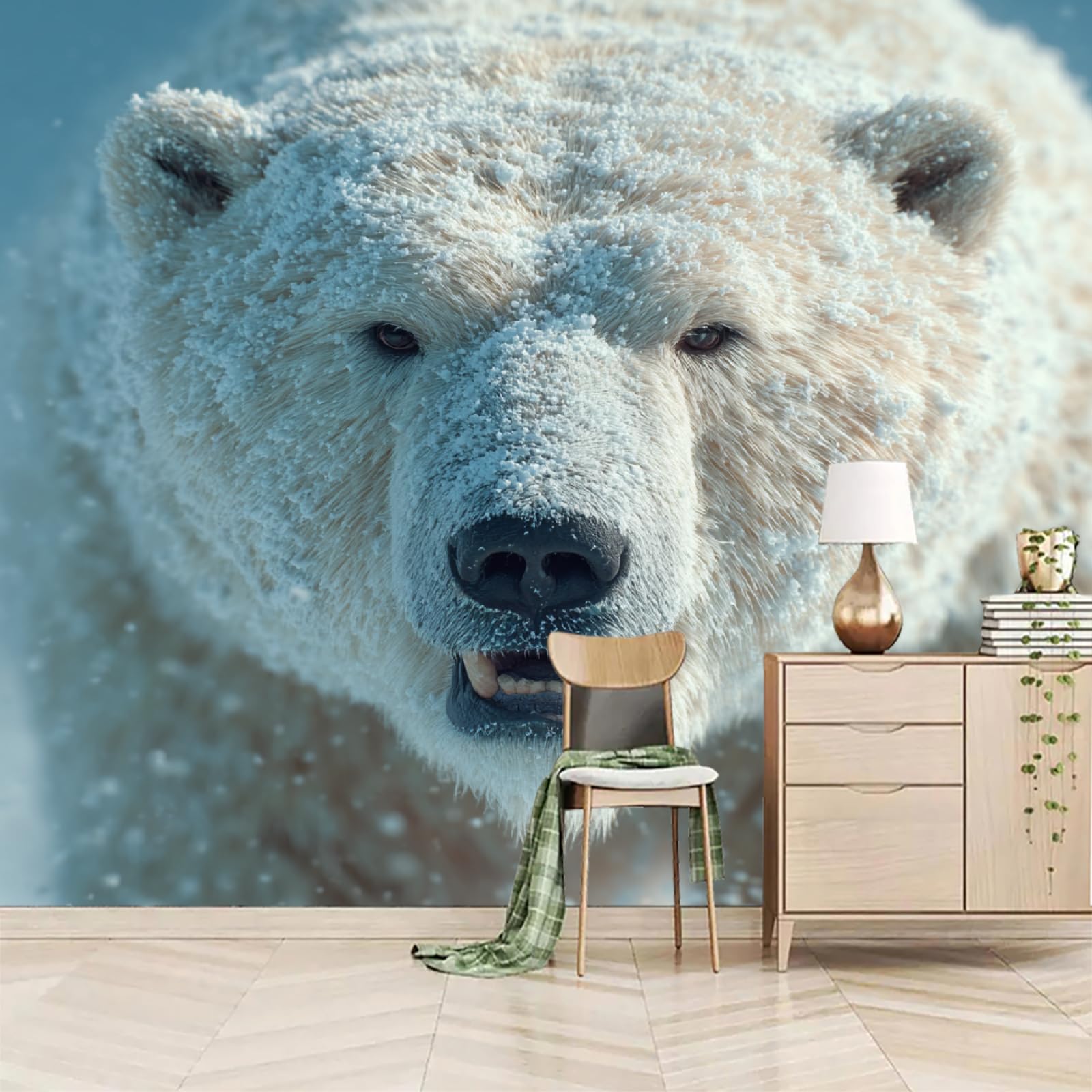 Murale Panoramique Ours Blanc Intissé Wallpaper 350 * 256 cm Animaux Mignons Pour Salon Chambre Décoration Murale