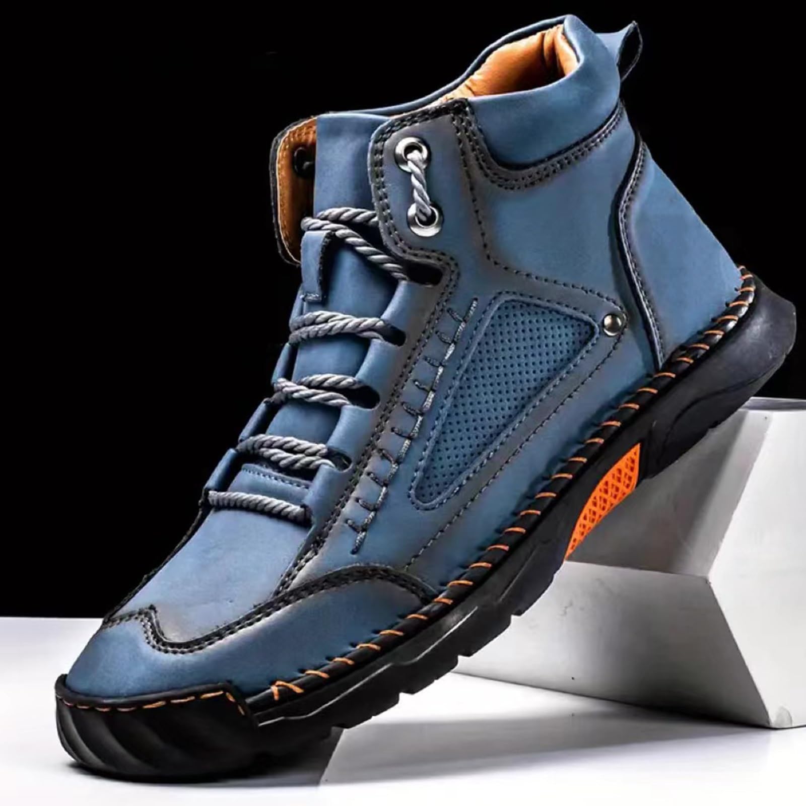 ?Men\'s Leather Blue Boots Handmade Boots Daily Casual Work Office Shoes Men main image 4