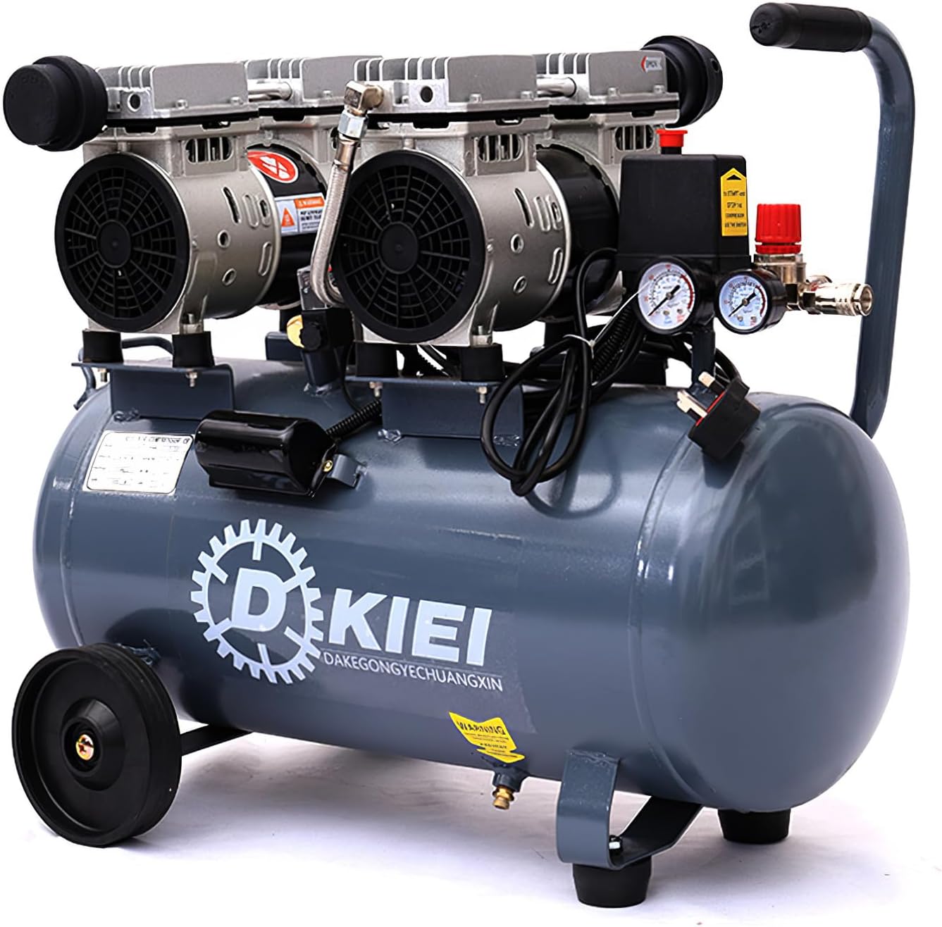 50L Air Compressor, Oil Free, 9.6cfm, 3.5HP/2.6kw, 115psi/8bar, Low Noise, Maintenance Free Compressor with 2 Pressure Gauges for Tire Pumping, Car Grooming, Home Spray-Painting, Nailing, Grey