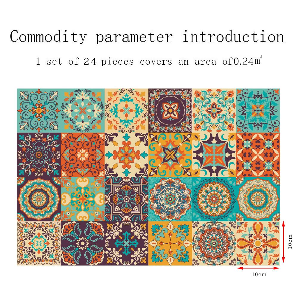 Samoprzylepne naklejki na kafelki z PCV | Żółta Mandala, 24 szt., 10-20 cm, Backsplash w kuchni i łazience: Dekoracja ścienna(24 Pcs/15x15cm)