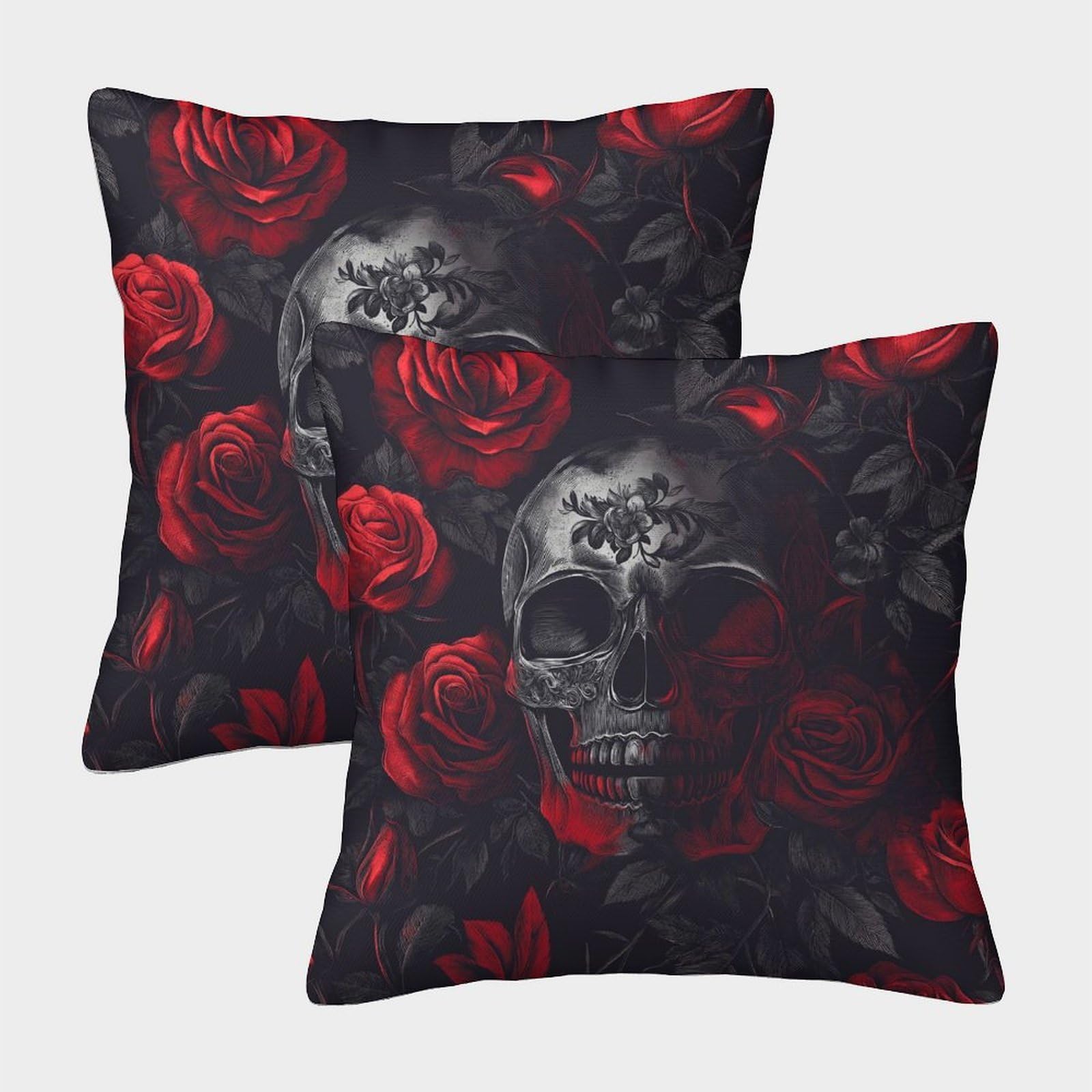 kaiyun 2 Pack Throw Pillowcase 45x45cmSkull - Rose Pattern Cushion Cover Home Decoration