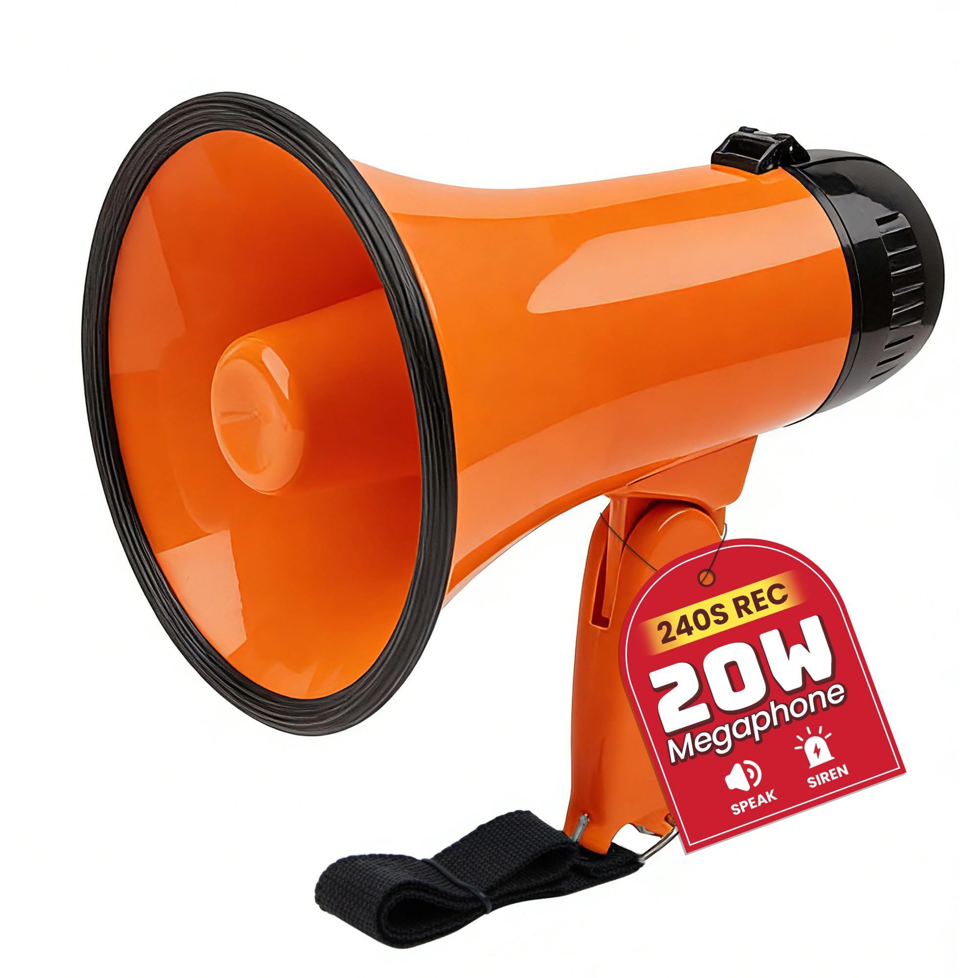 MyMealivos Portable Megaphone Bullhorn 20 Watt Power Megaphone Speaker Voice and Siren/Alarm Modes with Volume Control and Strap (Orange)