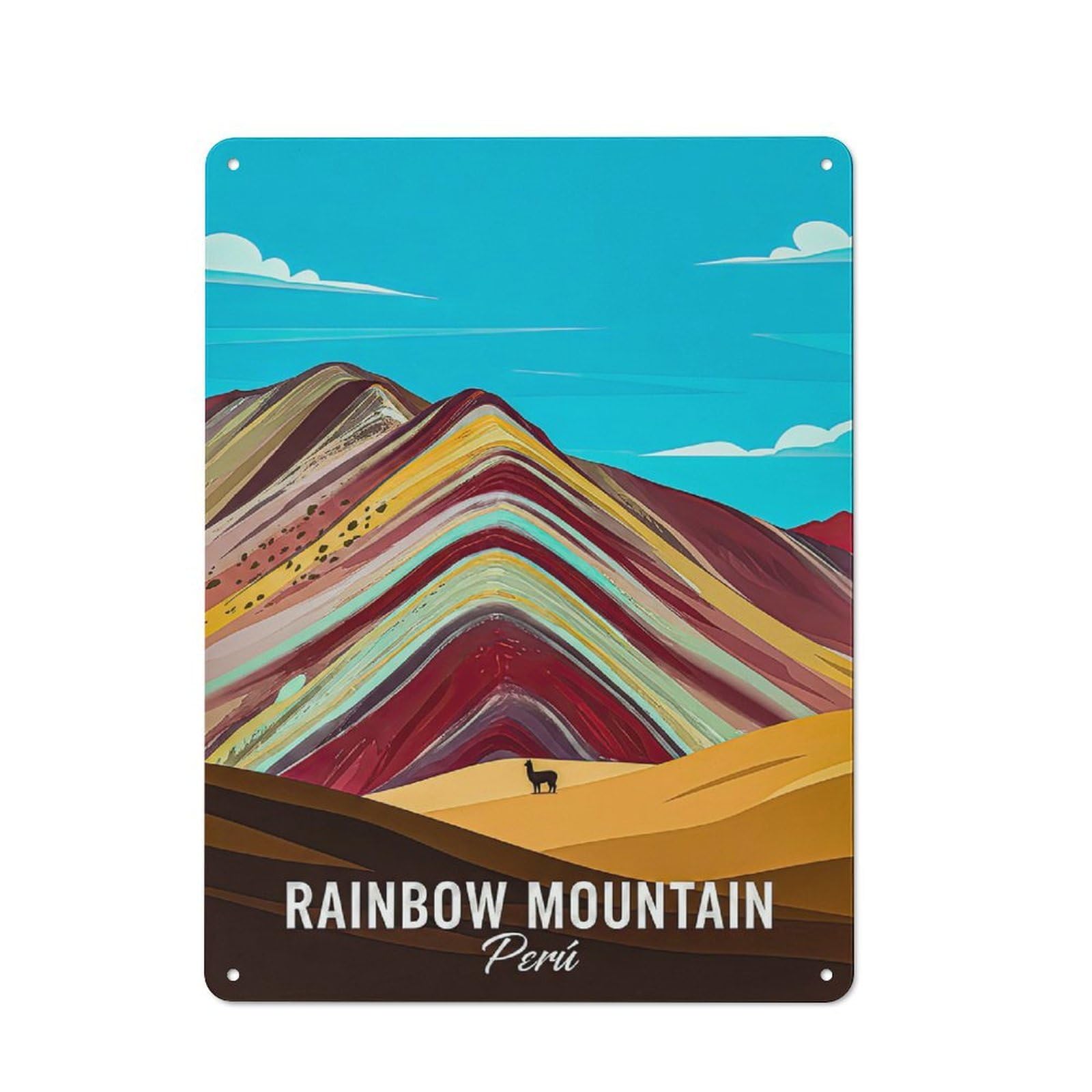 Junmoney Style-5 Rainbow Mountain Peru Tin Wall Sign 40X30cm, Retro Novelty Wall Art For Bedroom, Kitchen, Office Or Living Room