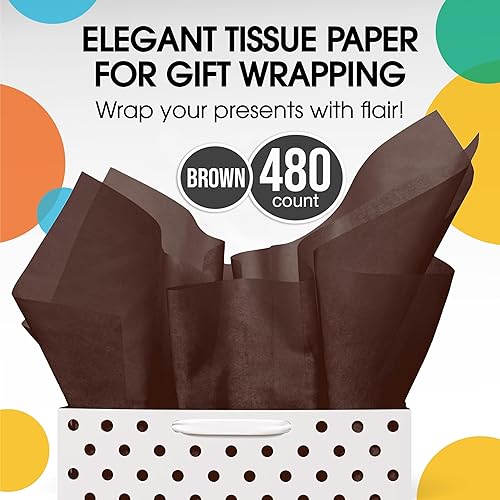 Miniatura 4 de Papel de seda marrón para bolsas de regalo, papel de seda a granel de 20 x 30 pulgadas, 480 hojas, papel de periódico de 10 libras para embalaje,