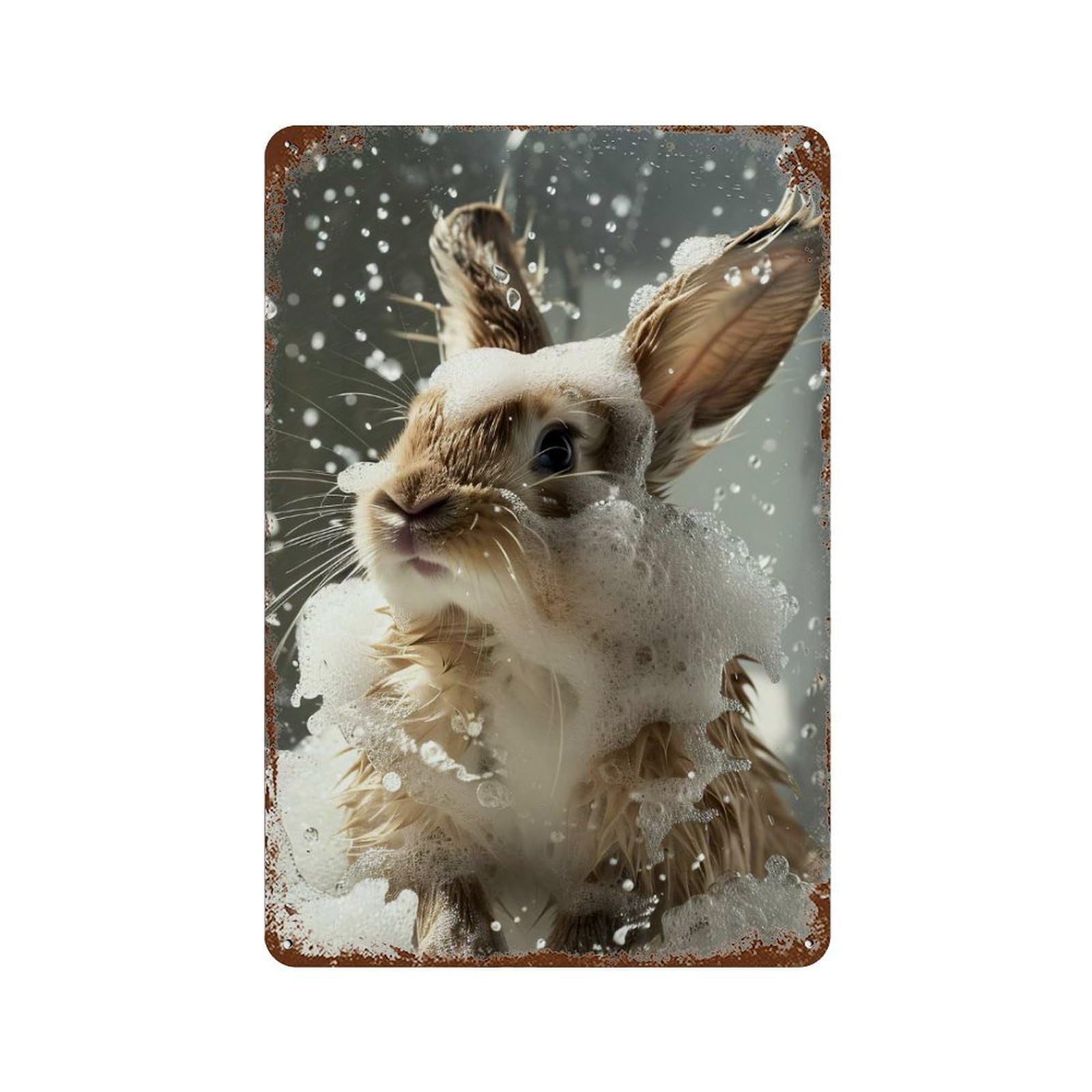 Vintage Rust Metal Sign Bunny Bath Time 11.8"x7.9", Old School Wall Decor for Office, Studio And Wall Decor