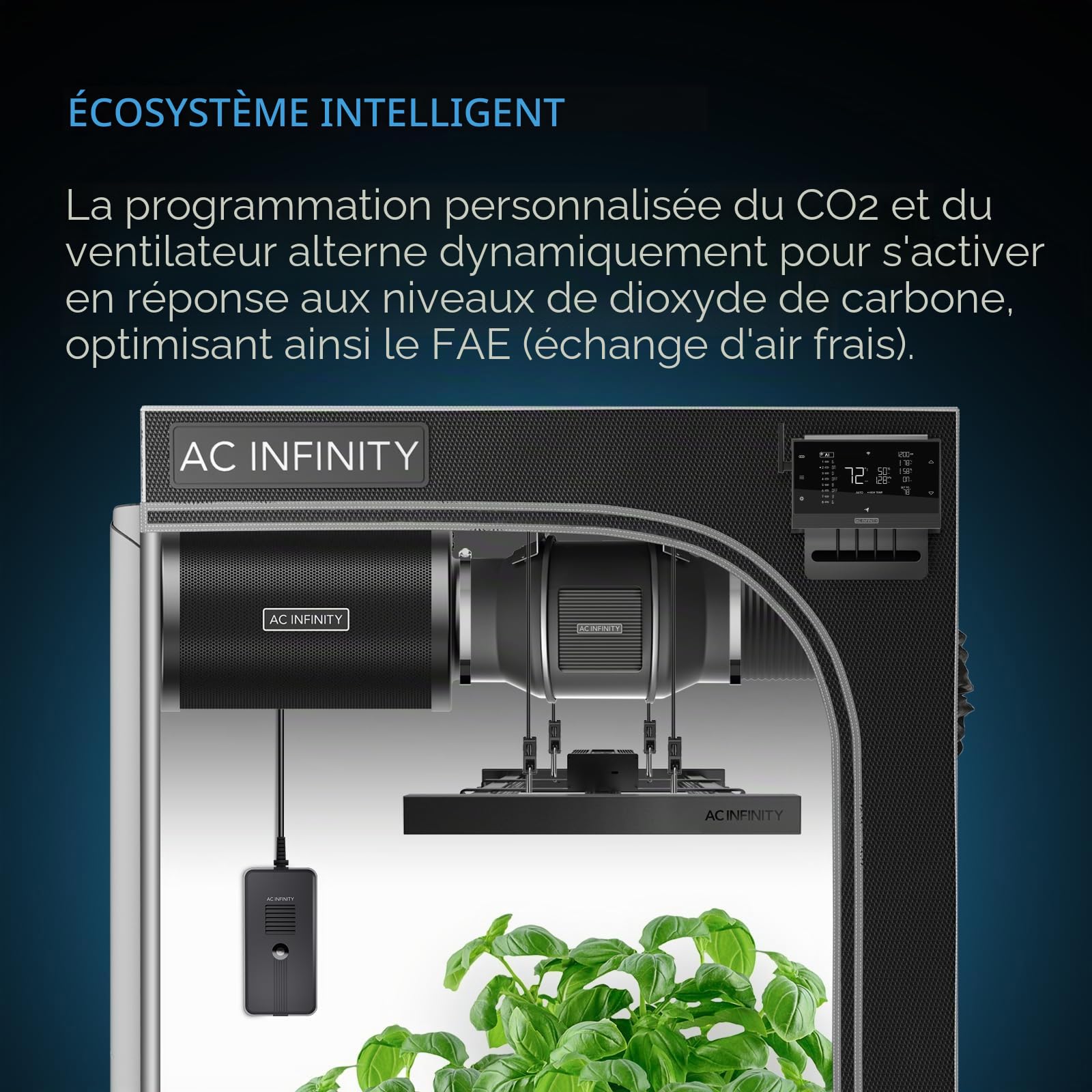 AC Infinity Capteur de CO2 + de lumière, capteur environnemental, aide dynamiquement le suivi des données de CO2 AI+ pour les jardins, les tentes de culture, les espaces de culture, avec ventilateur