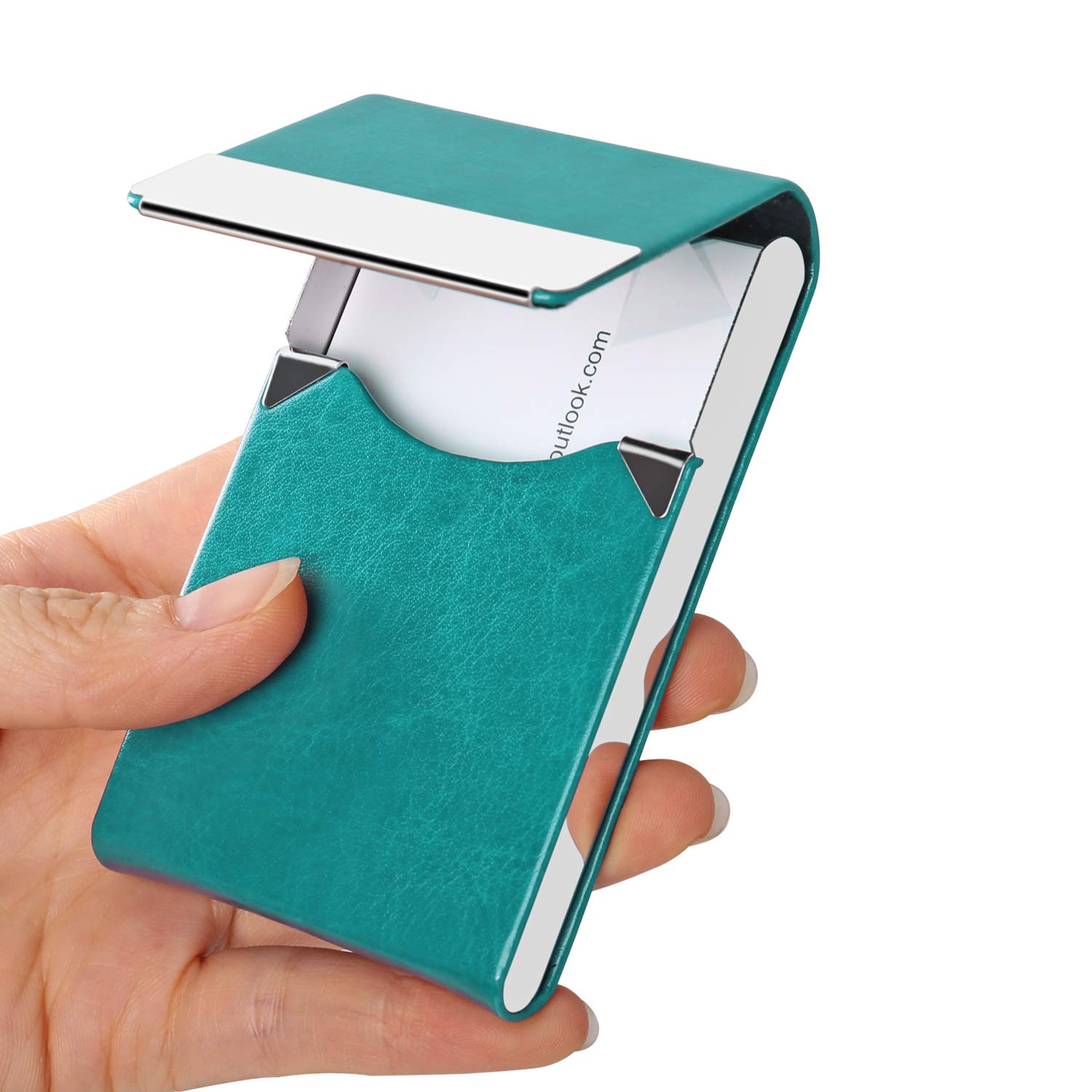JuneLsy Business Card Holder Case - Professional PU Leather Business Card Case Metal Name Card Holder Pocket Business Card Carrier Women with Magnetic Shut (S-Mint Green) 5