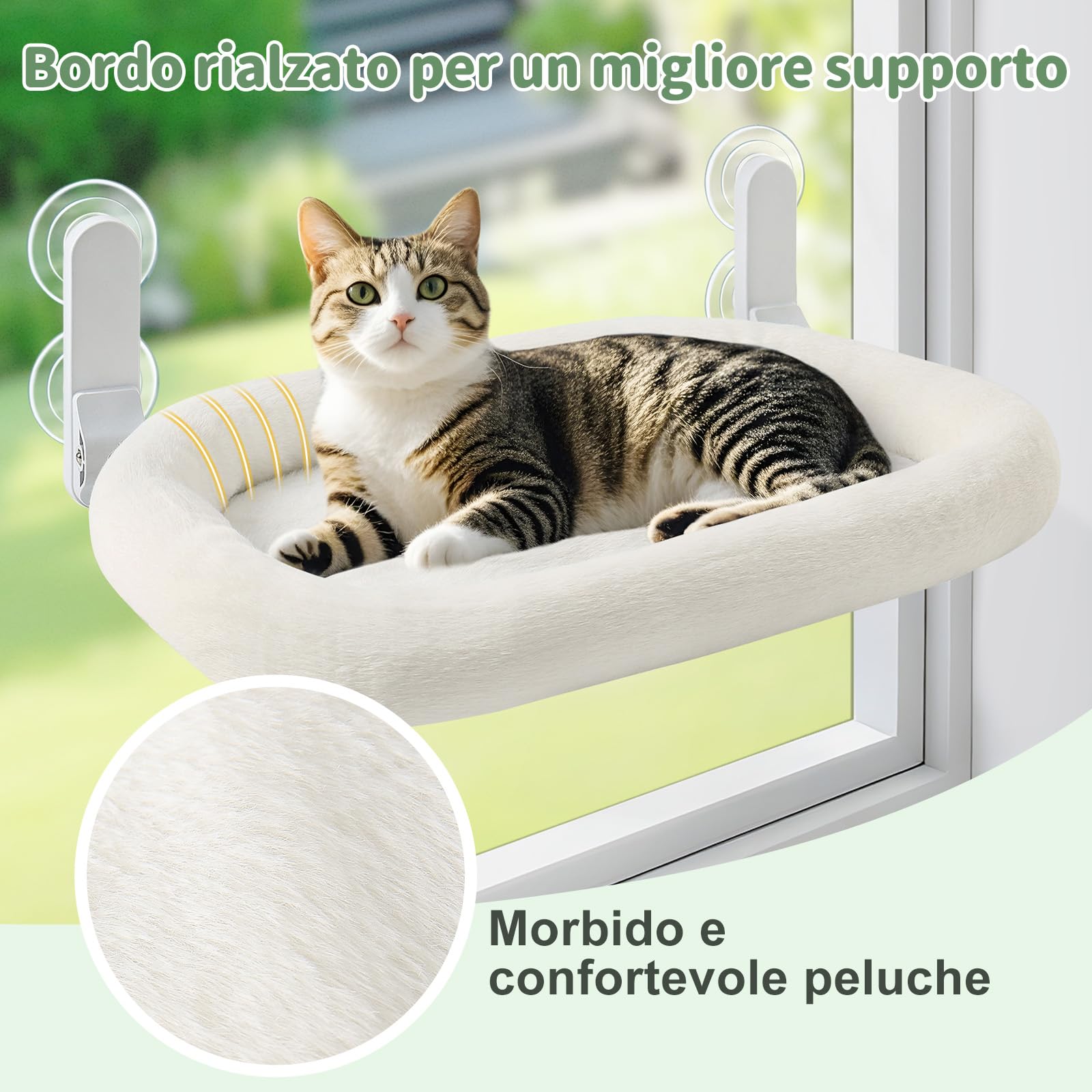 GUUSII HOME Amaca per Gatti da Finestra Letto Morbido e Confortevole per Gatti Trespolo e Mensola per Riposo Interno Facile da Installare Senza Forature Animali domestici (Bianco)
