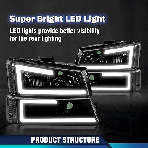 Miniatura 6 de PIT66 Conjunto de faros LED, compatible con Chevy Silverado 1500 2500 3500 HD modelo 2003-2006  Avalanche 03-06 1500 2500 (solo apto sin