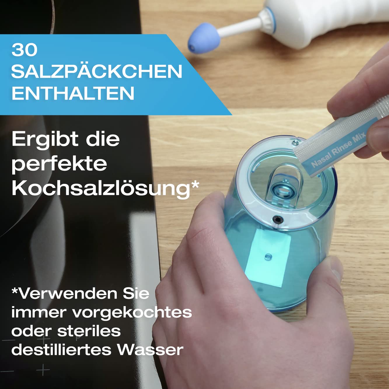 Elektrisch Nasendusche von Tilcare – Für Befreiung der Nasennebenhöhlen und der Bekämpfung von Allergien - Elektrischer Neti-Topf für Erwachsene - Inclusive Handtuch und 30 Salzpackungen