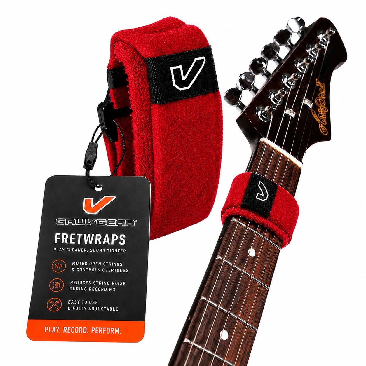 Gruv Gear Fret Wrap &amp; Guitar Mute, Fretwrap for Acoustic, Electric &amp; Bass | String Dampener Recording, Tapping &amp; Practice Accessory (1 Pack, Extra Large Red, Fits 7-12 String Bass, Extended Guitar