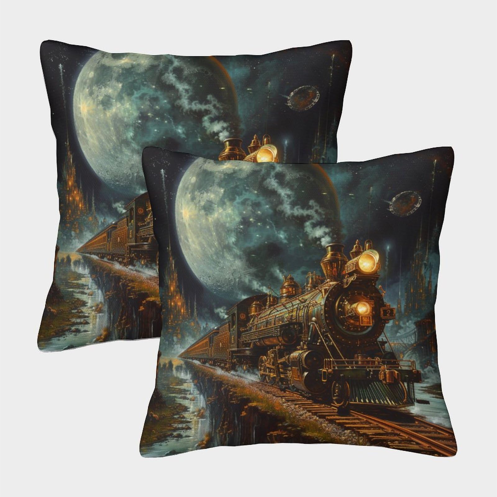 Gqliddaoe Style-6 Steam Train Homeware Cushions 2Pc Set Invisible Zipper Decorative Throw Pillow For Outdoor Garden 45X45cm