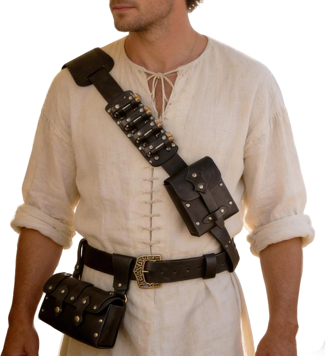 6Pcs Medieval Renaissance Leather Belt Set