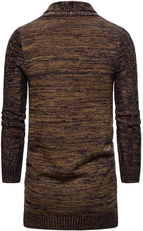 Men's Retro Mid Length Knitted Cardigan Jacket with Solid Color Lapel and Casual Loose Fit Cardigan Jacket