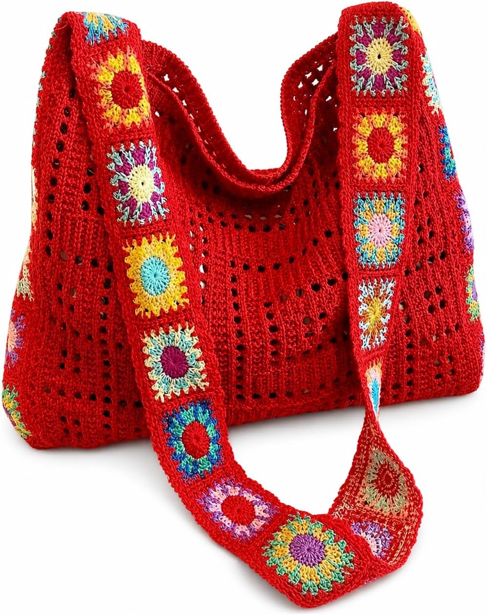 Crochet Tote Bag, Knit Shoulder Purse for Beach Travel and Daily Use